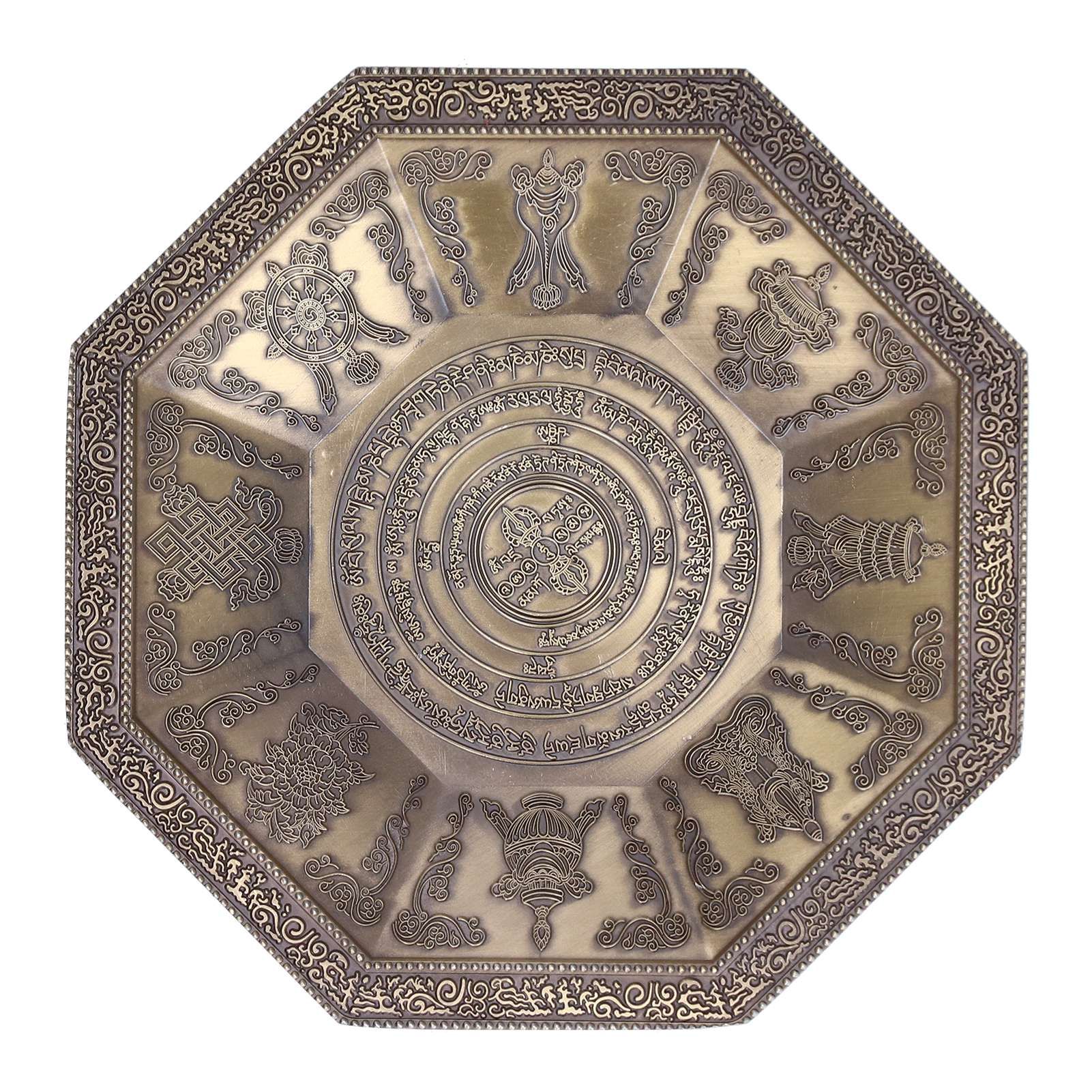 Octagonal Burning Tray Buddhist Scriptures 8 Auspicious Symbols Fire view 2