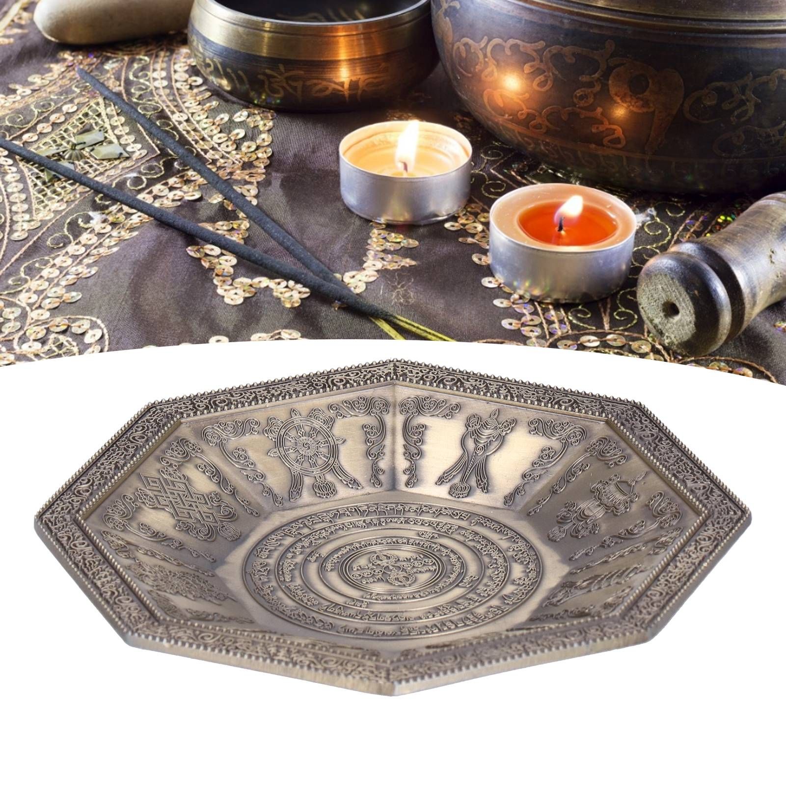 Octagonal Burning Tray Buddhist Scriptures 8 Auspicious Symbols Fire view 11