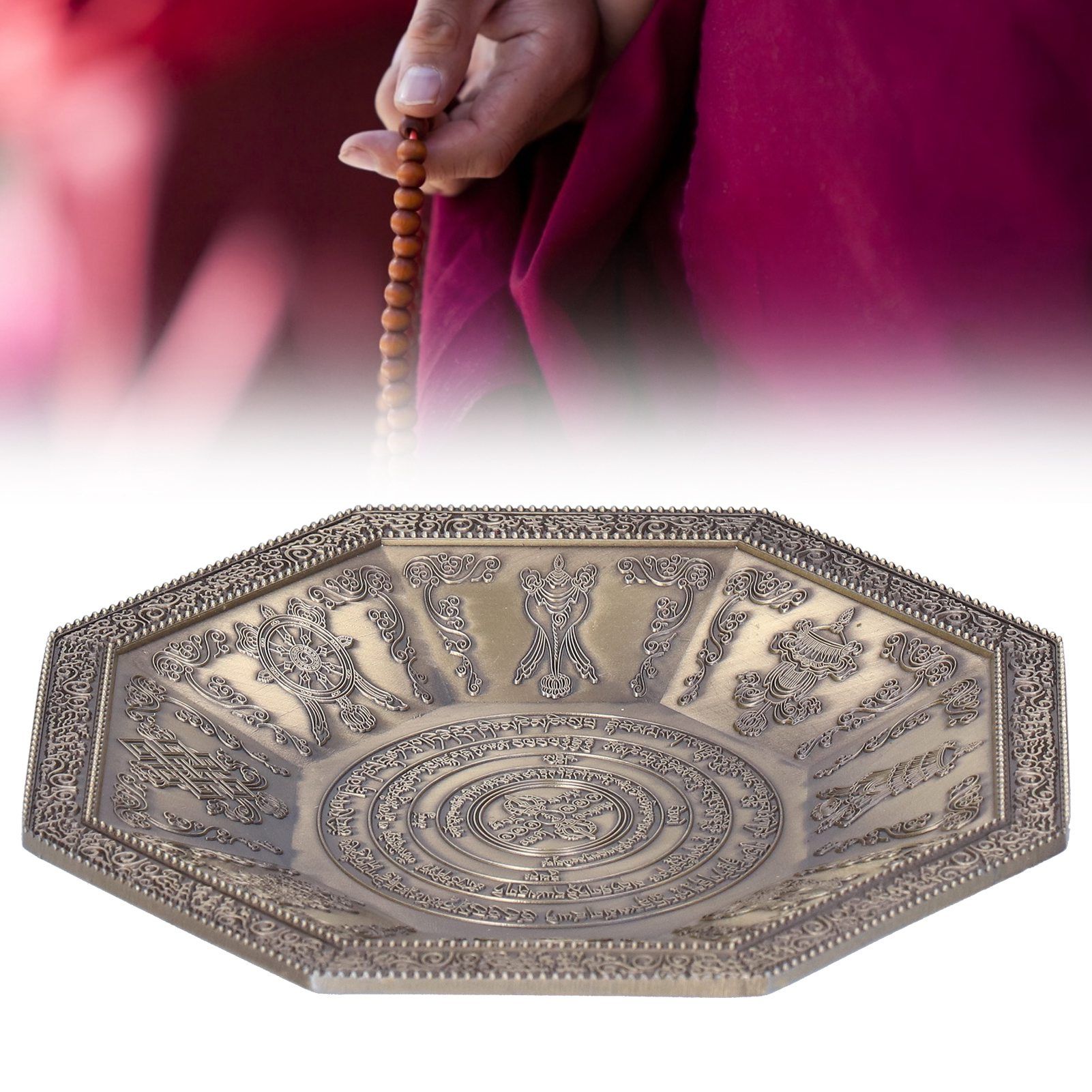 Octagonal Burning Tray Buddhist Scriptures 8 Auspicious Symbols Fire view 12