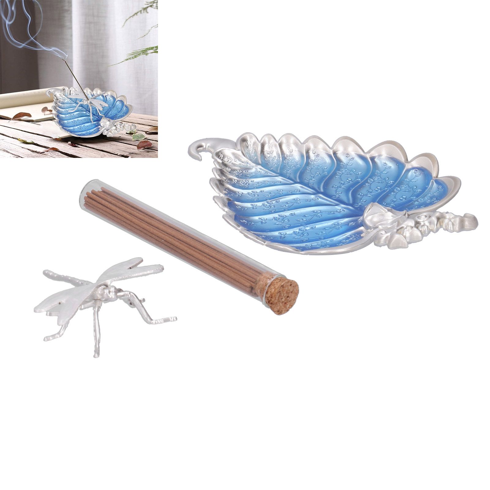 Incense Stick Holder Metal Alloy Leaf Shaped Decorative Incense Burner Ashes view 12