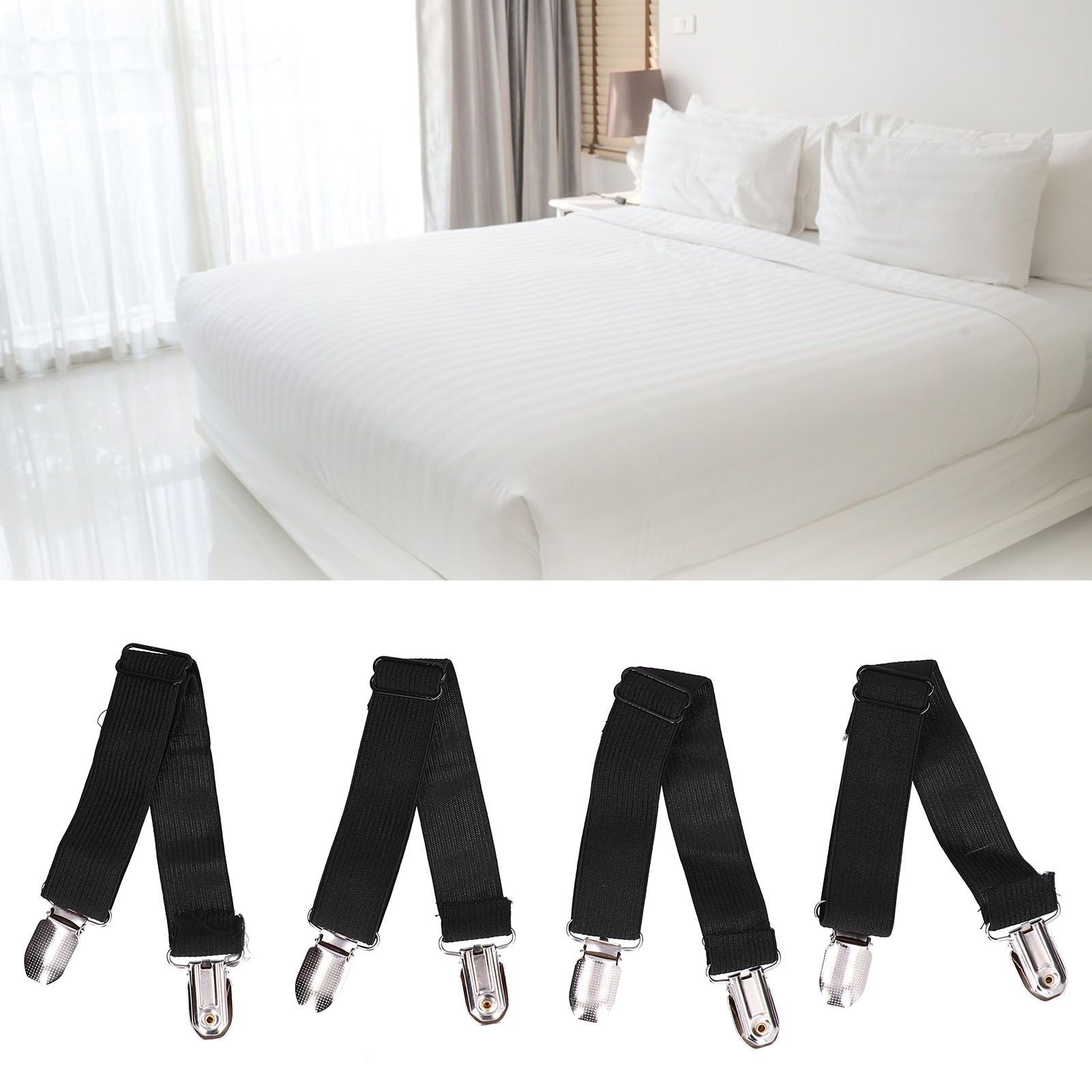 4Pcs Adjustable Bed Sheet Fasteners Suspenders Elastic Sheet Band Straps Clips view 11