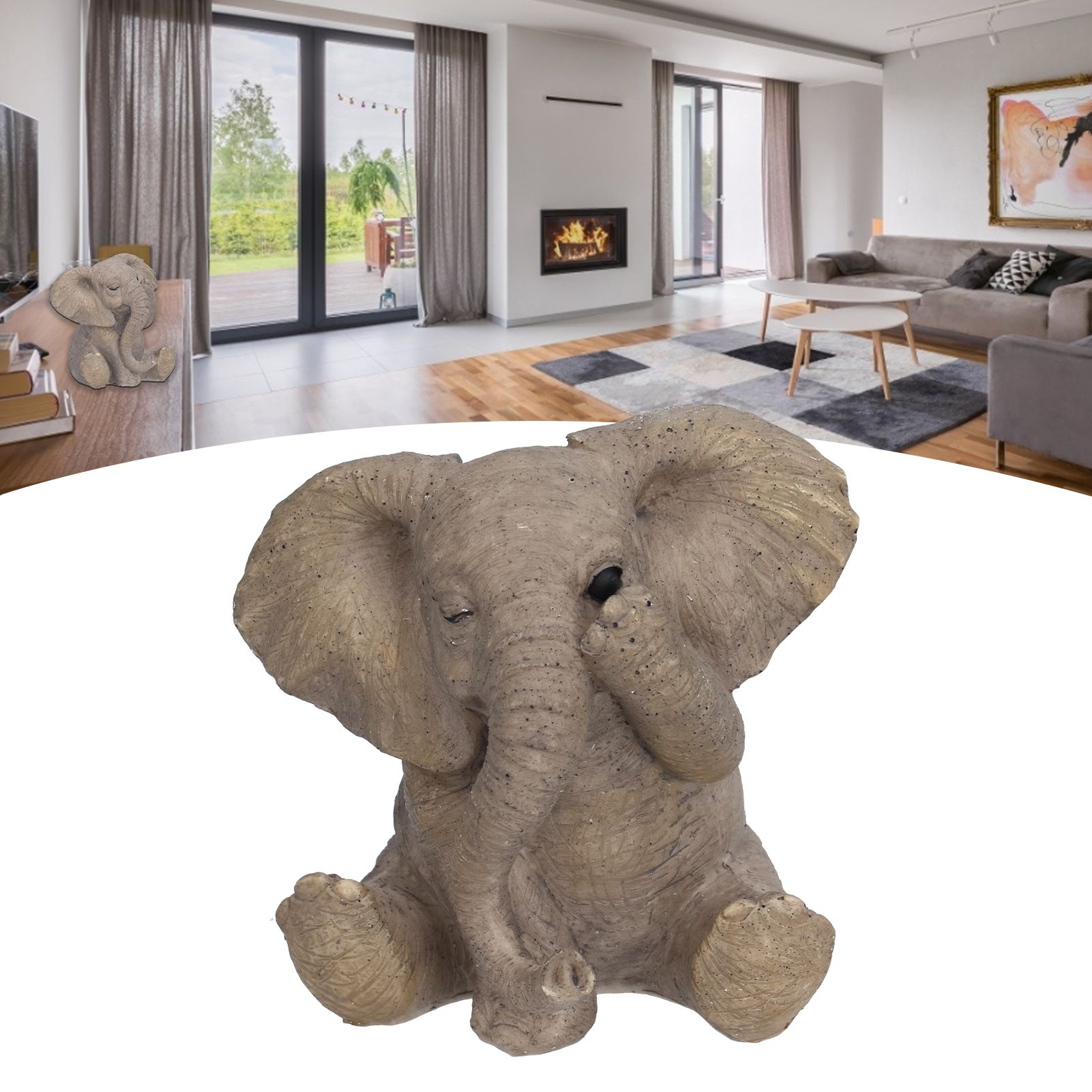Resin Elephant Statue Crafts Cute Elephant Ornament Home Decoration for Living view 12
