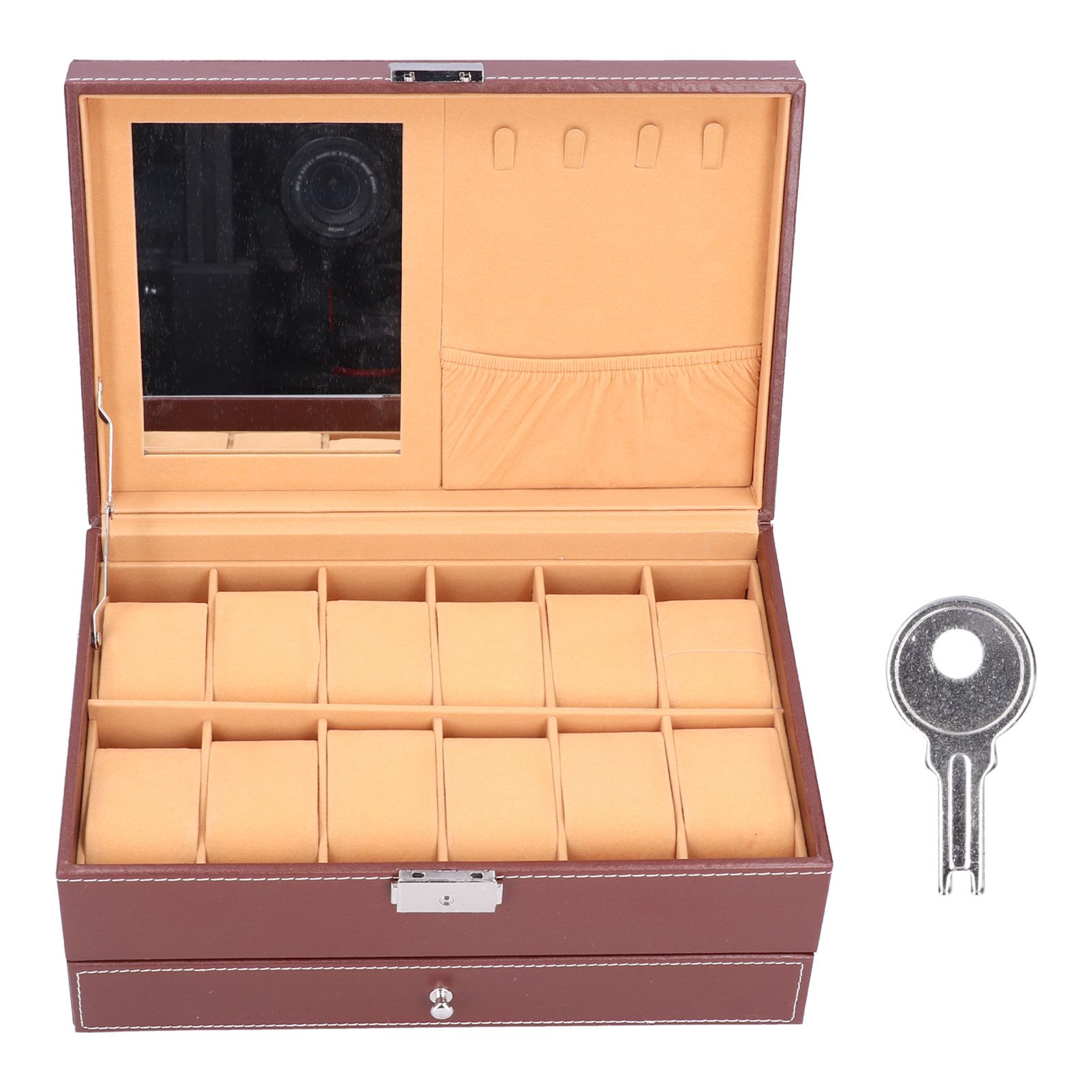 Jewelry Storage Box Double Layer PU Leather Necklace Watches Organizer
