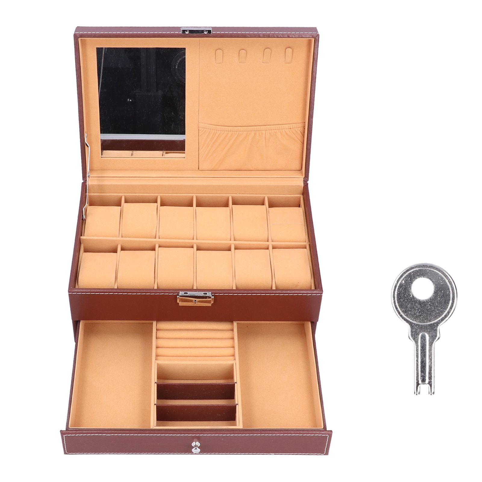 Jewelry Storage Box Double Layer PU Leather Necklace Watches Organizer view 2