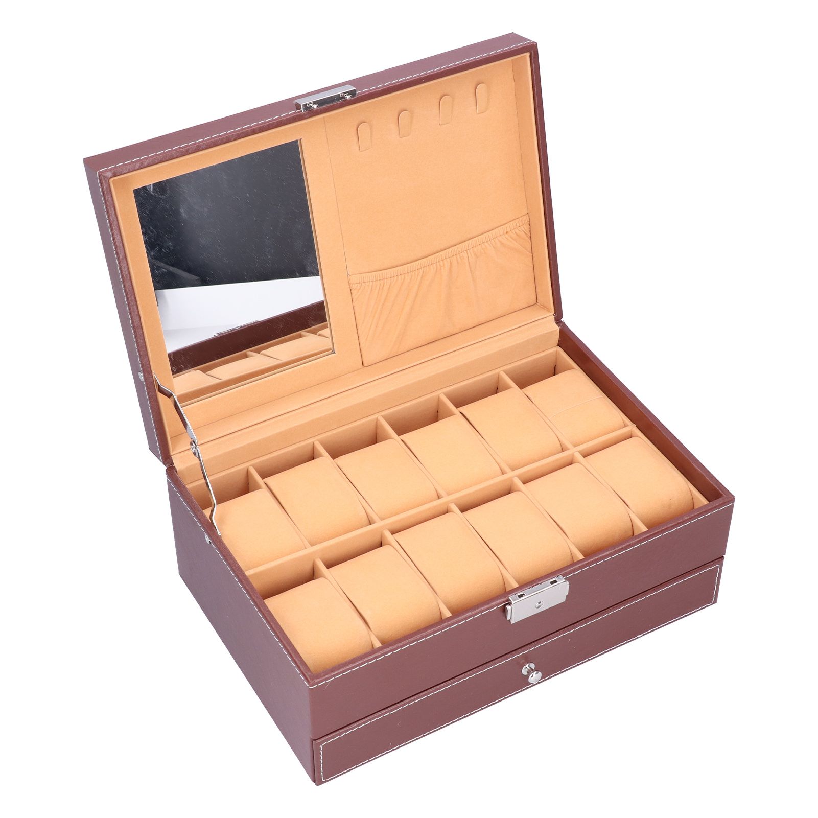 Jewelry Storage Box Double Layer PU Leather Necklace Watches Organizer view 5