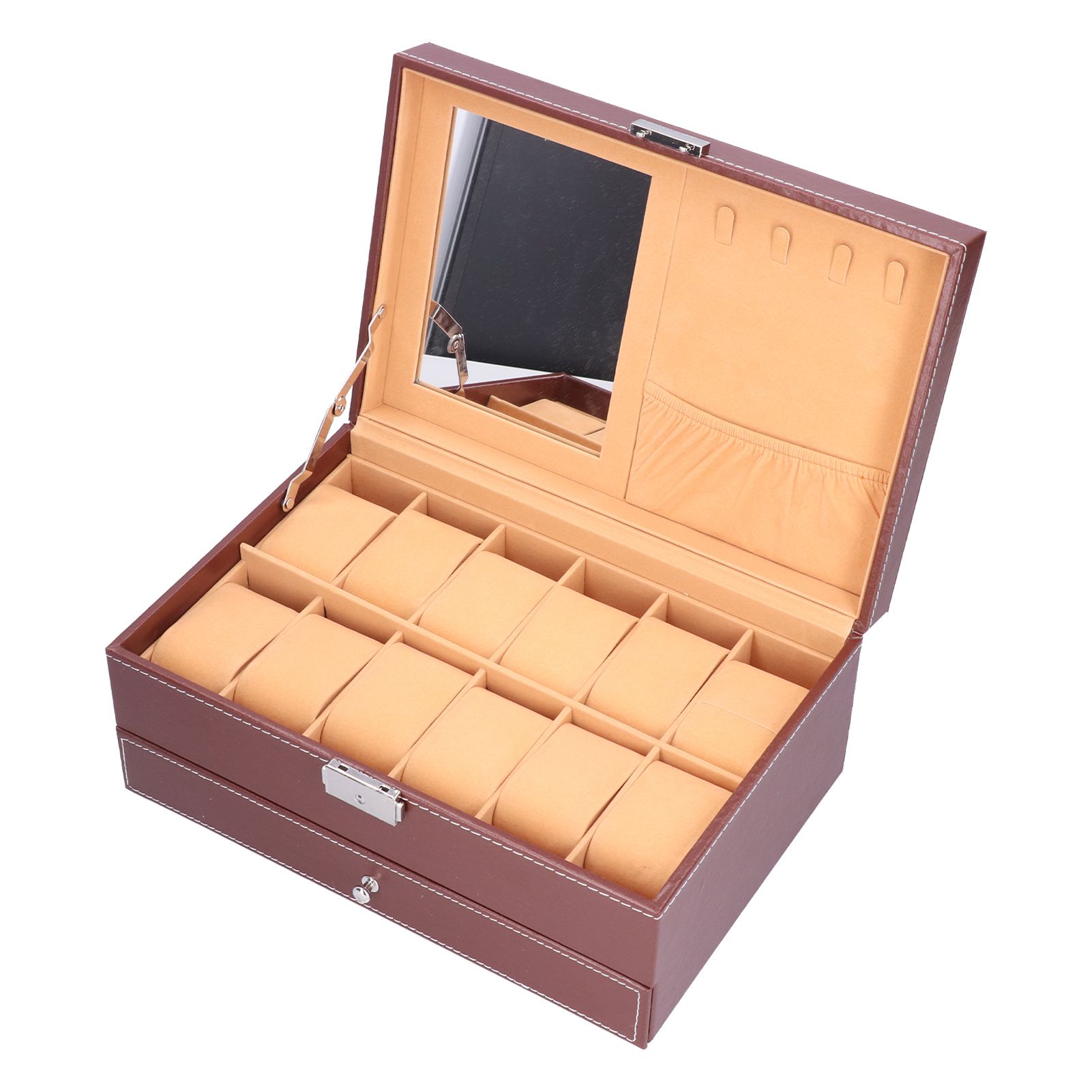 Jewelry Storage Box Double Layer PU Leather Necklace Watches Organizer view 6