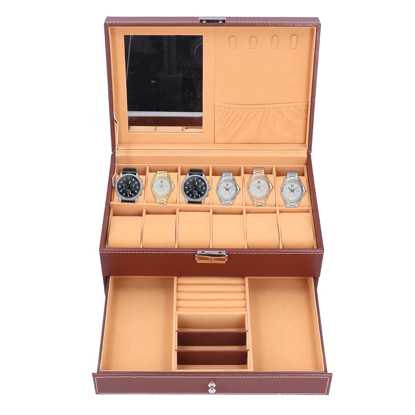 Jewelry Storage Box Double Layer PU Leather Necklace Watches Organizer view 11
