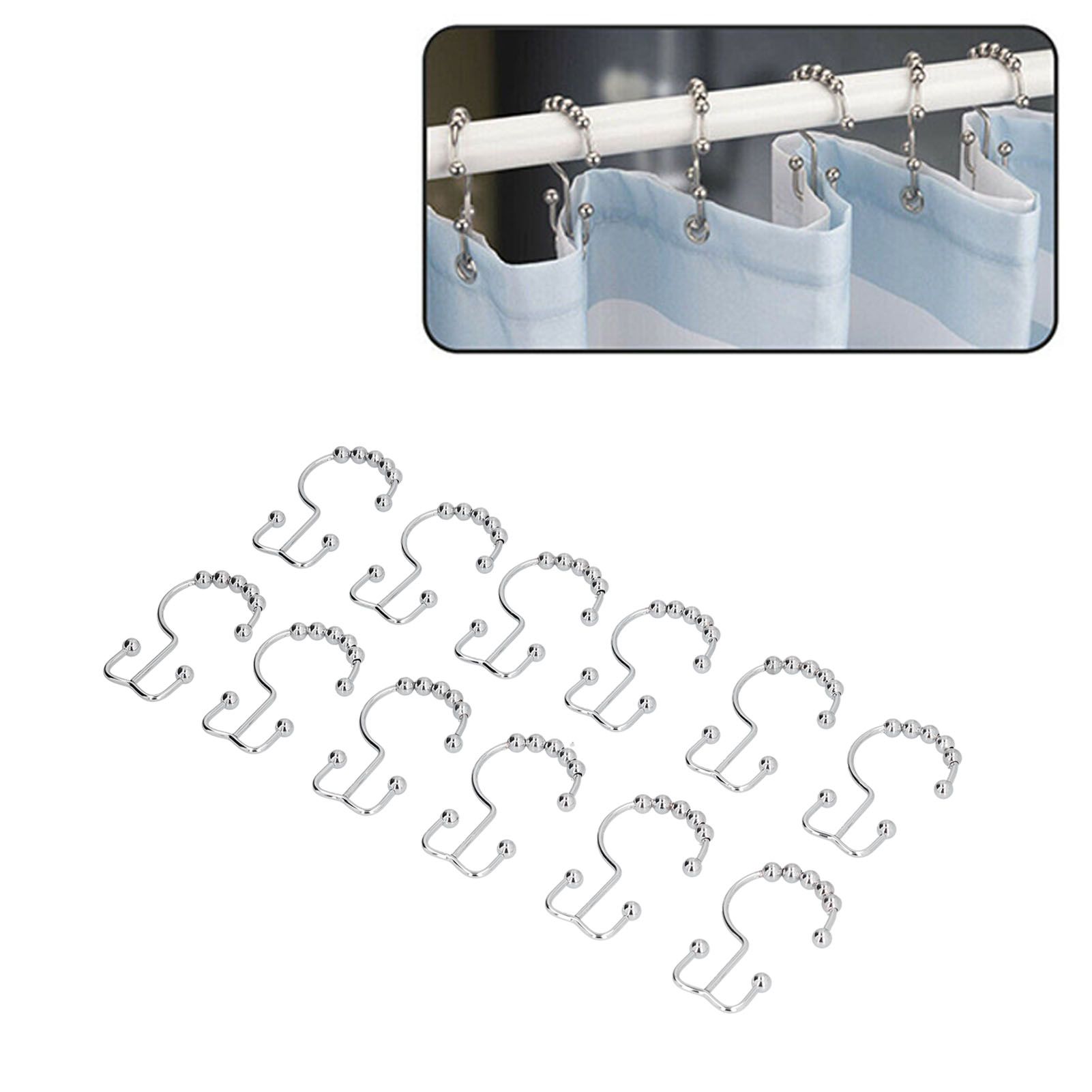 12pcs Curtain Hook Stainless Steel Double Glide Bath Curtain Hooks for Bathroom view 12