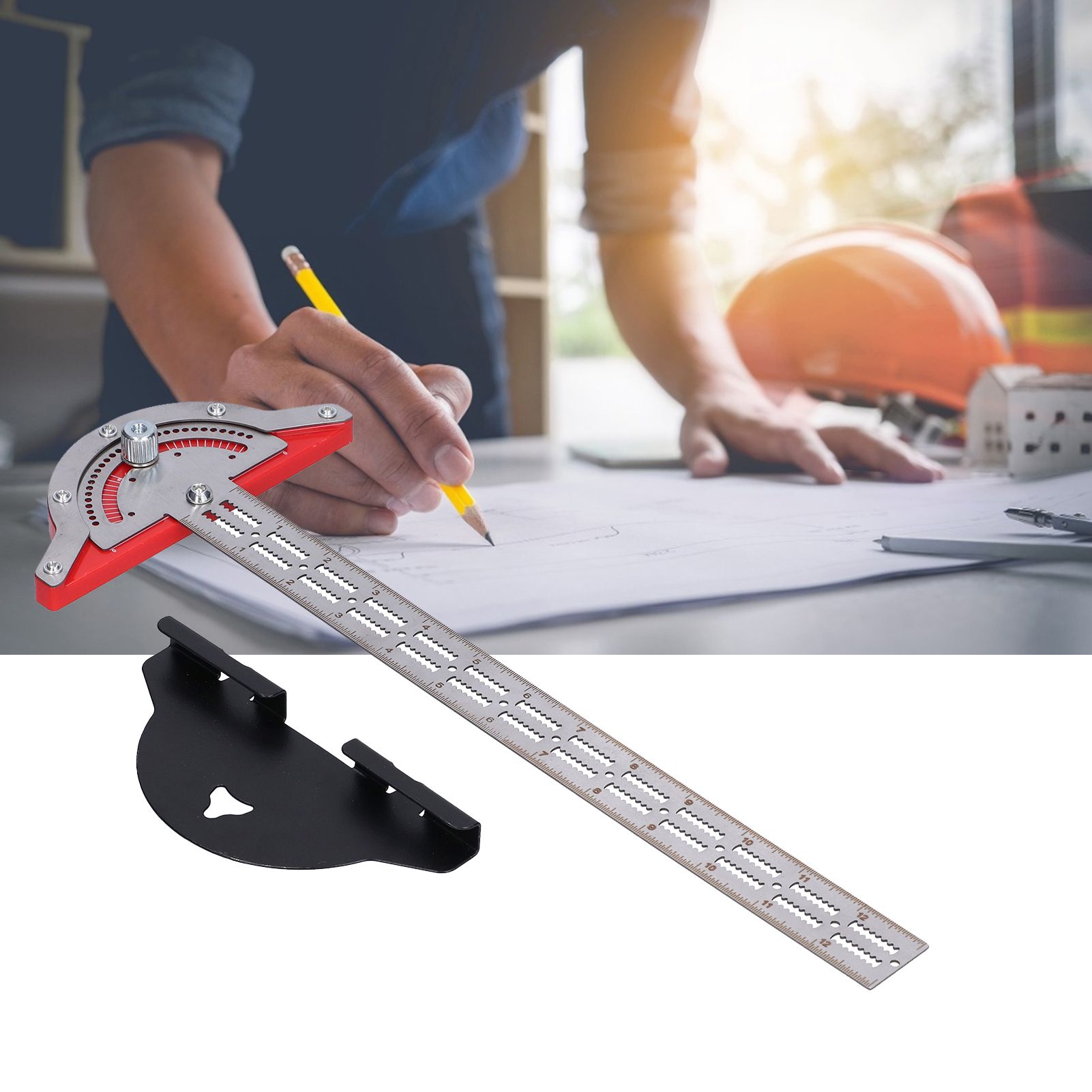 Woodworker Edge Ruler Protractor Portable Stainless Steel Angle Measuring Tool view 11