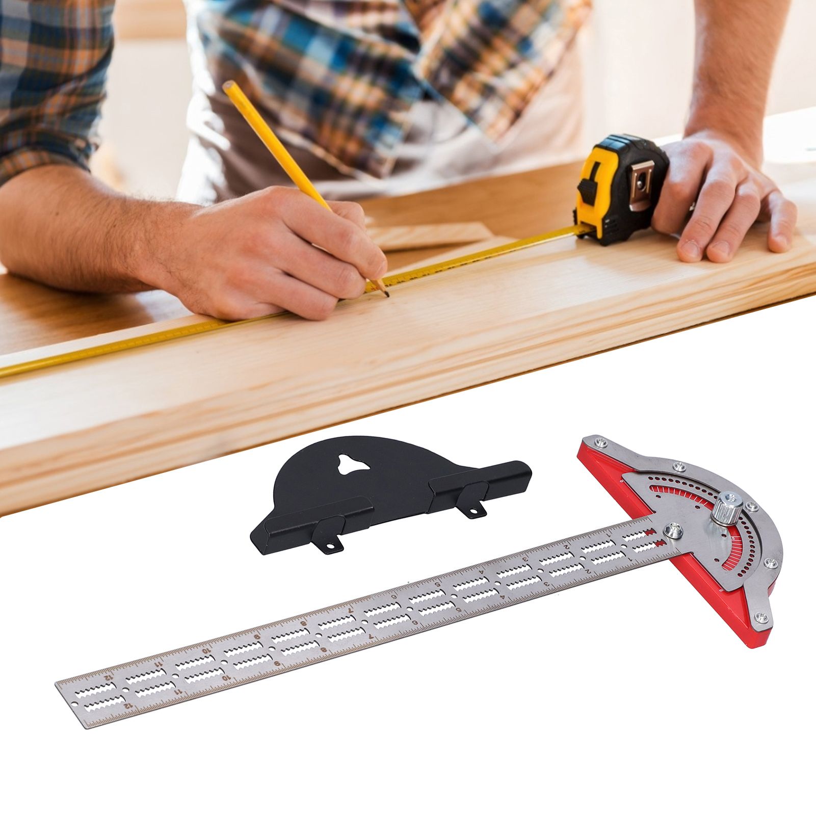 Woodworker Edge Ruler Protractor Portable Stainless Steel Angle Measuring Tool view 12