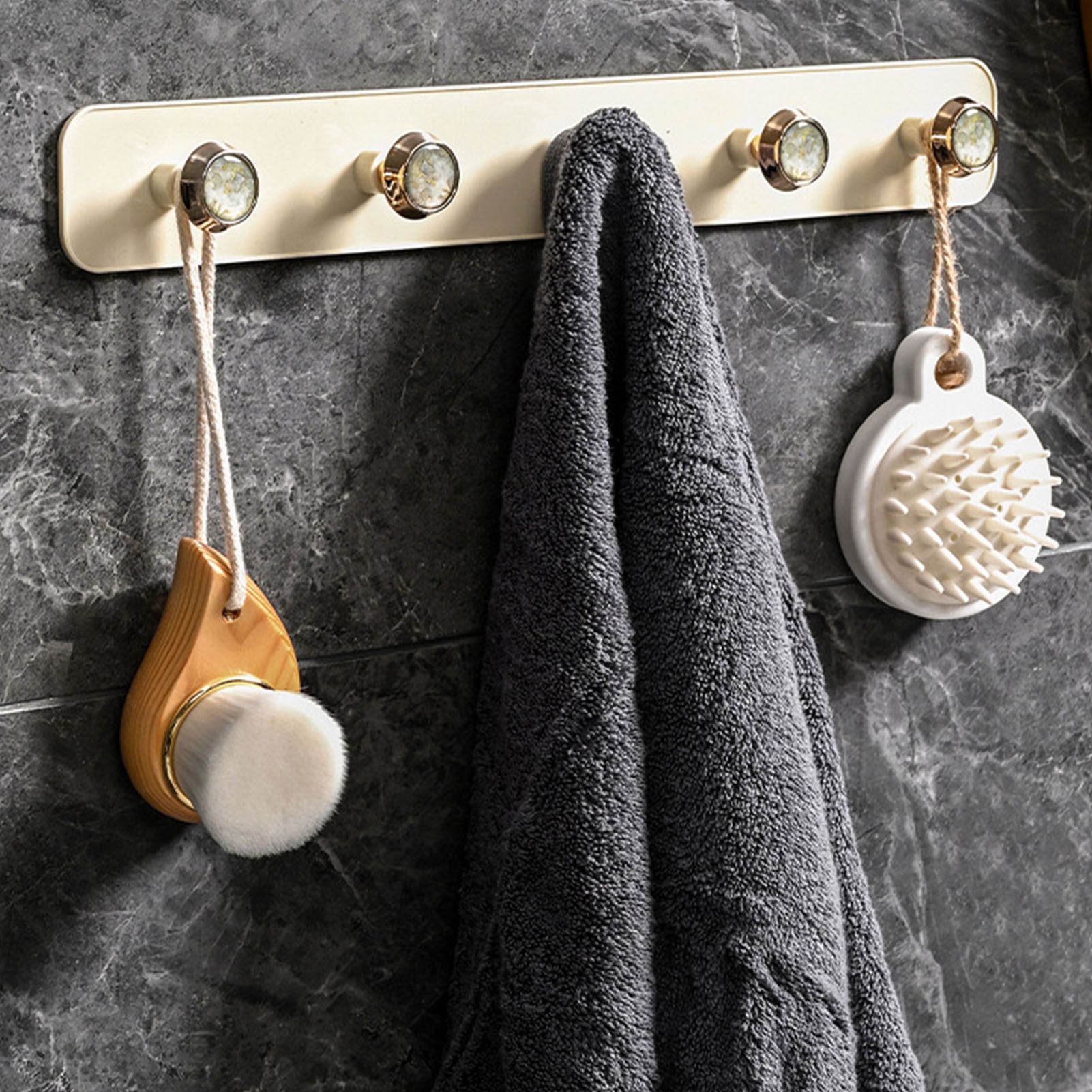 Wall Mounted Round Hook 5 Hooks Multifunction Self Adhesive Wall Hanging Rack view 8