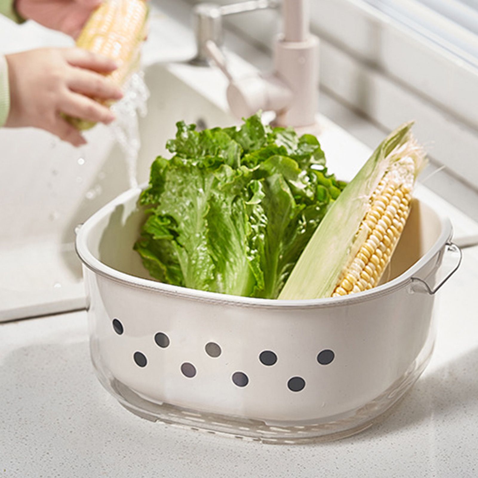Kitchen Colanders Bowl Set Large Capacity Multipurpose Double Layer Fruit view 10