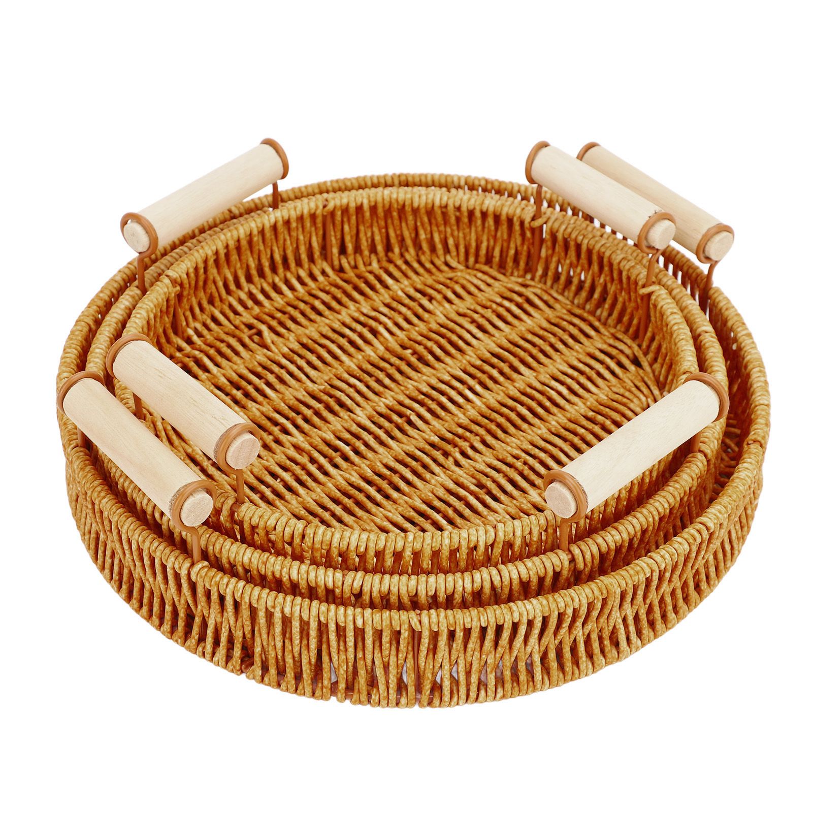 Woven Serving Tray Decorative Multipurpose Round Serving Basket with Dual