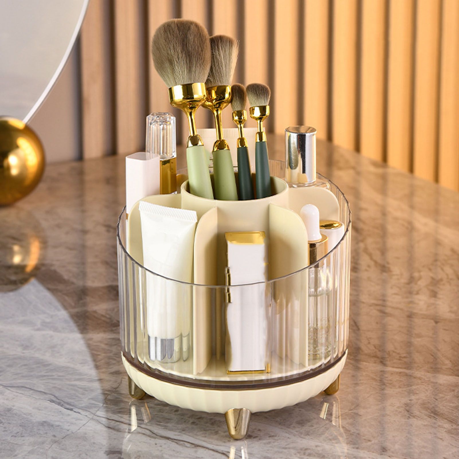 Makeup Brush Storage Organizer Rotating Cosmetic Brush Holder Clear Desk view 8