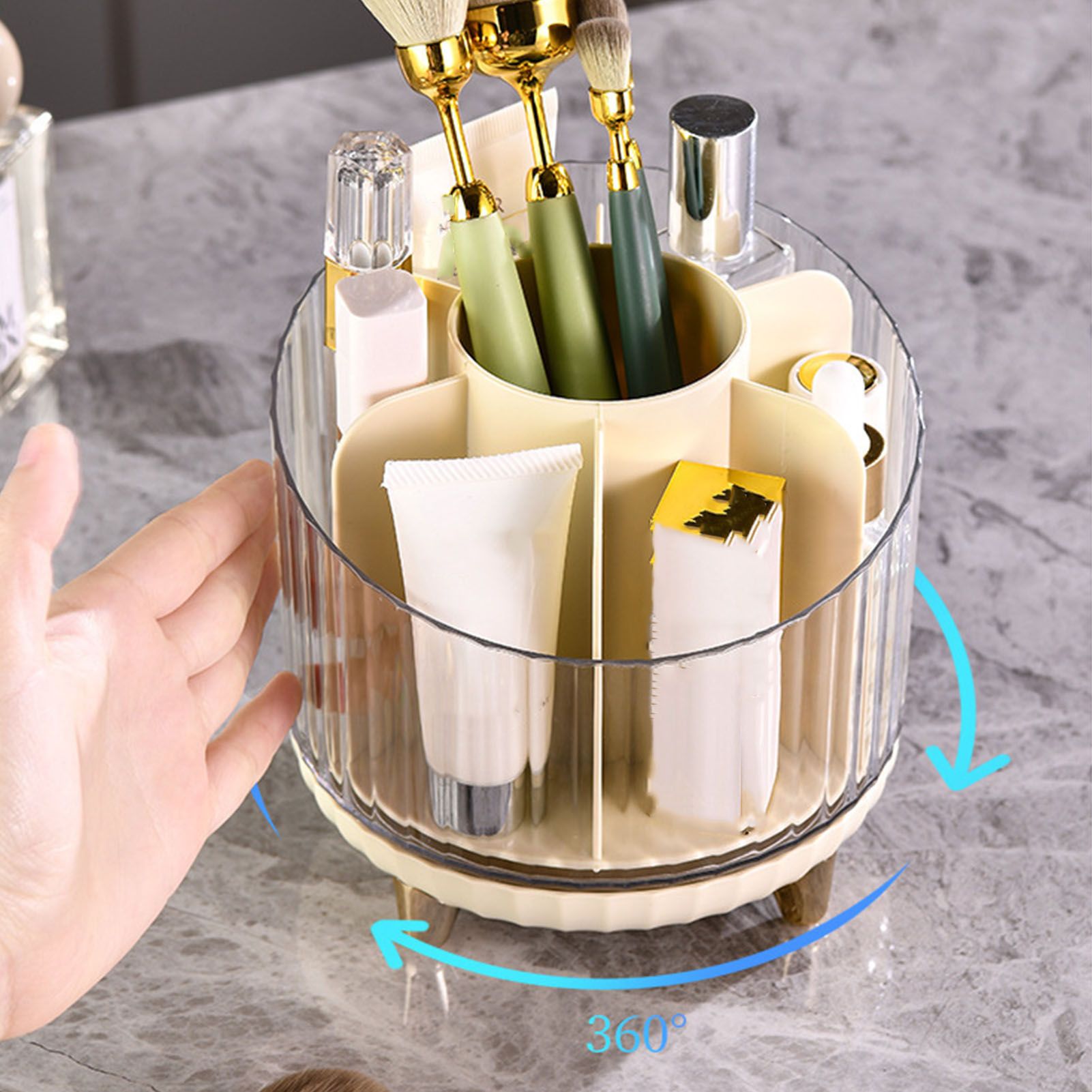 Makeup Brush Storage Organizer Rotating Cosmetic Brush Holder Clear Desk view 9