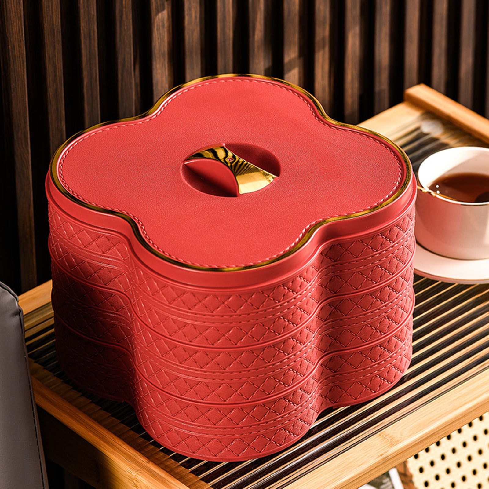 PU Leather Three Layer Tray Dust Prevention Nut Candy Container Snack view 9