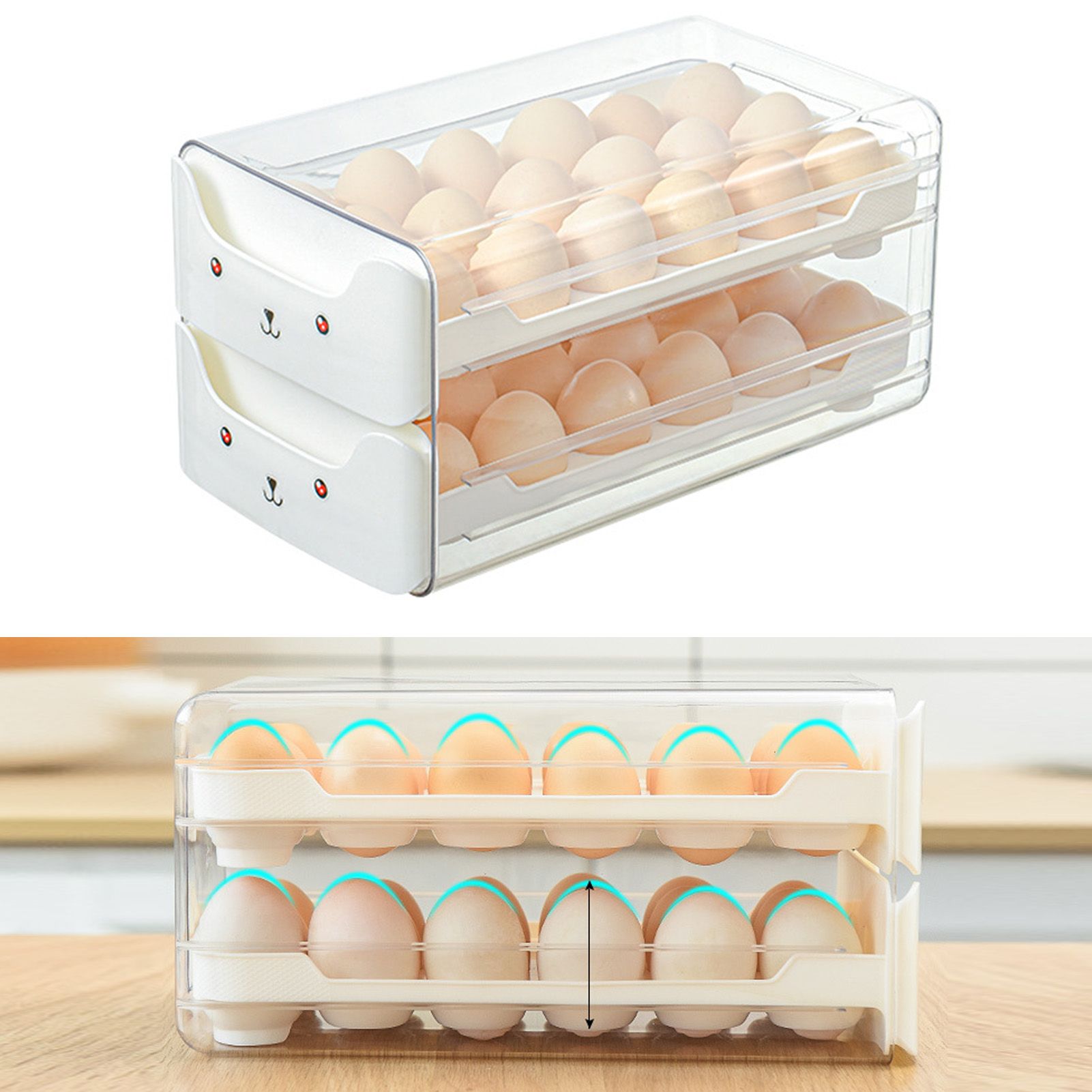 Egg Container Double Layer Drawer Plastic Stackable Clear Egg Storage Box for view 3