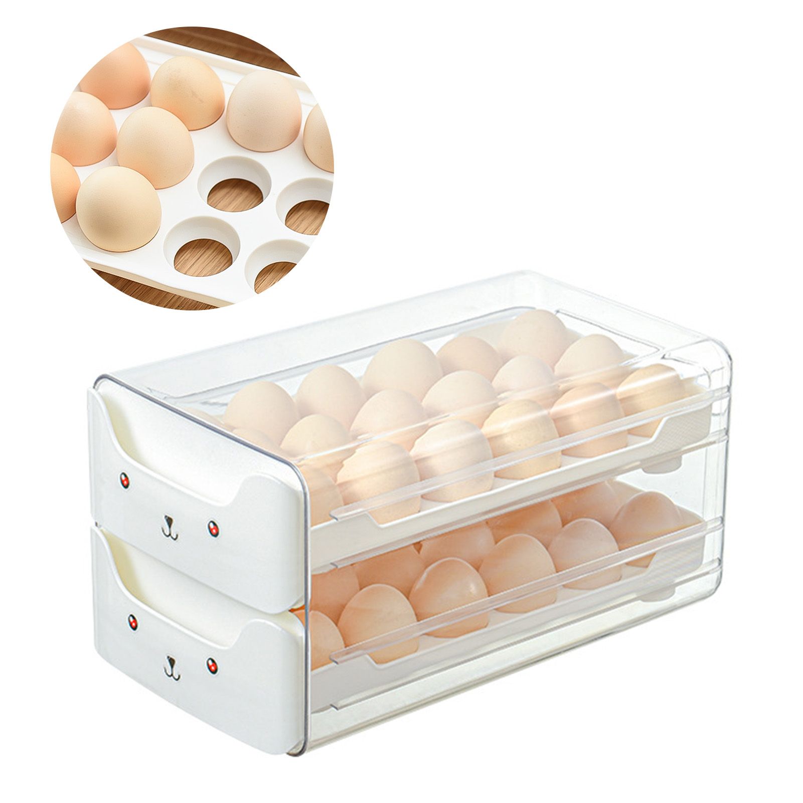 Egg Container Double Layer Drawer Plastic Stackable Clear Egg Storage Box for view 4