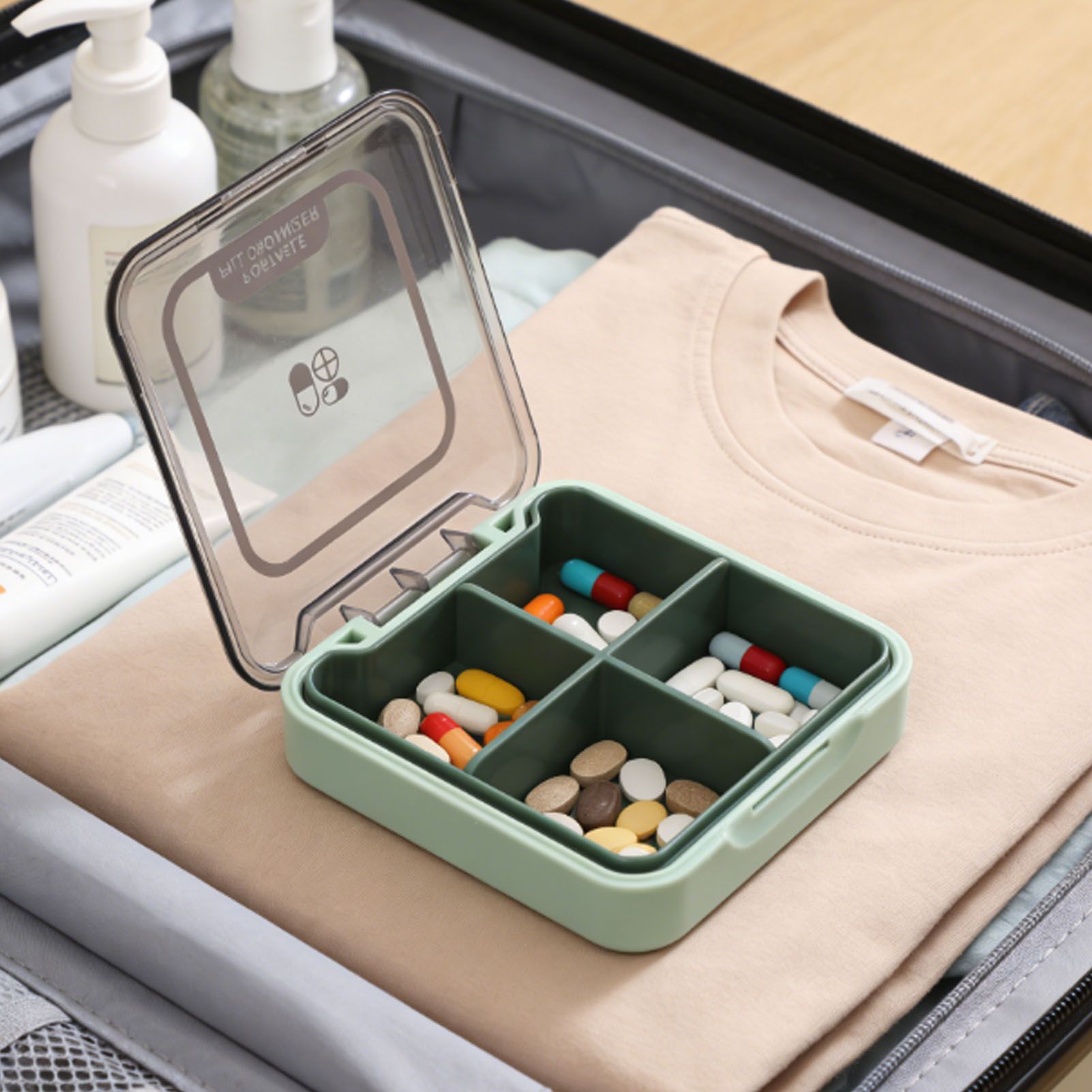 Portable Medicine Box Organizer Small Storage Case for Travel Green view 11