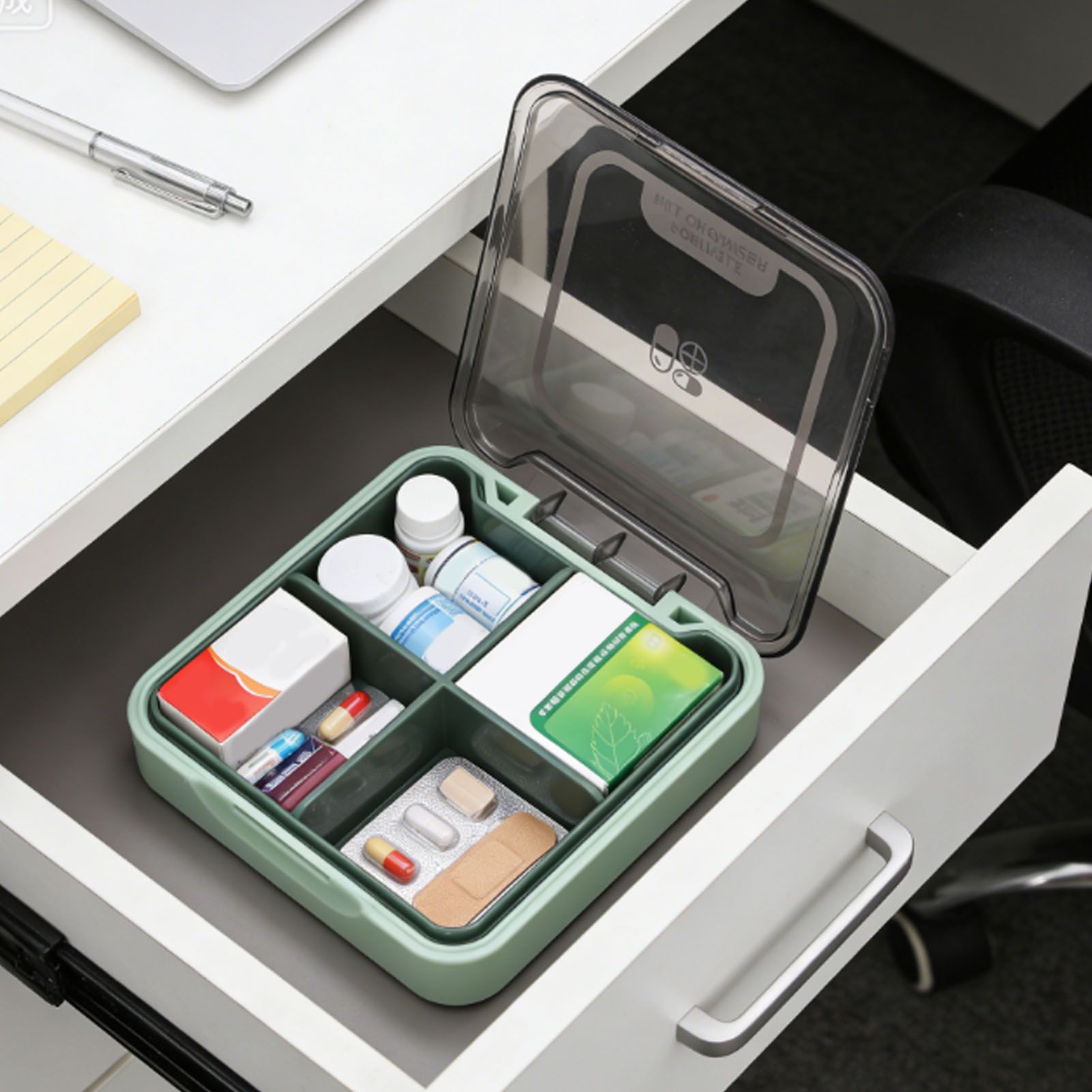Portable Medicine Box Organizer Small Storage Case for Travel Green view 12