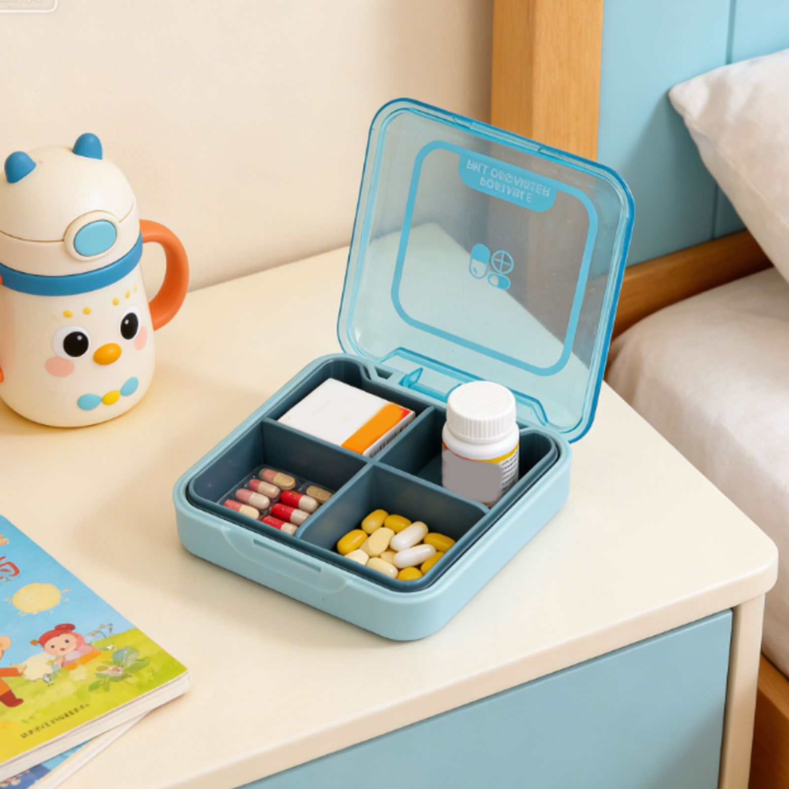 Portable Medicine Box Organizer Small Storage Case for Travel Blue view 12