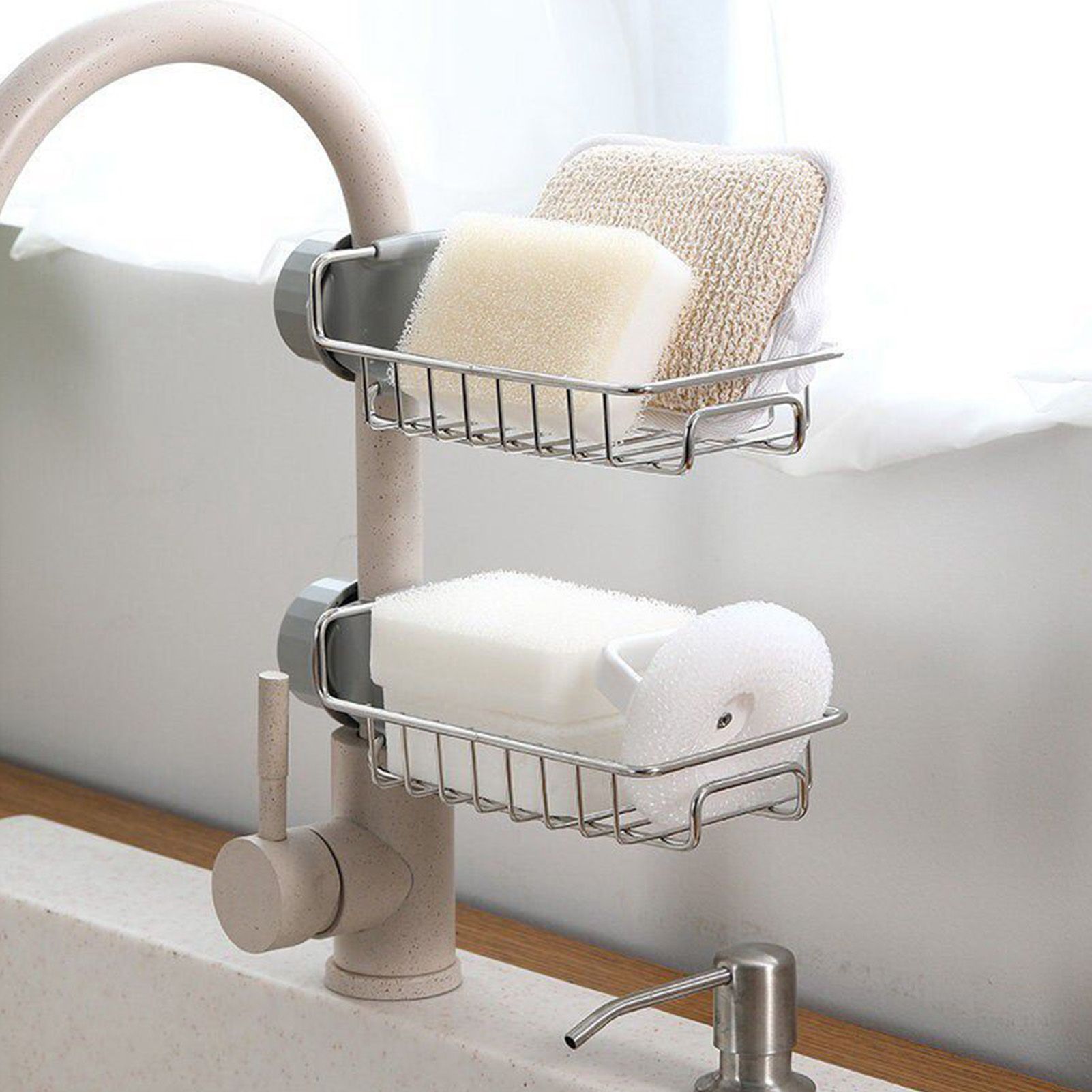 Kitchen Faucet Organizer Stainless Steel Rotatable Hanging Faucet Drain Rack view 8