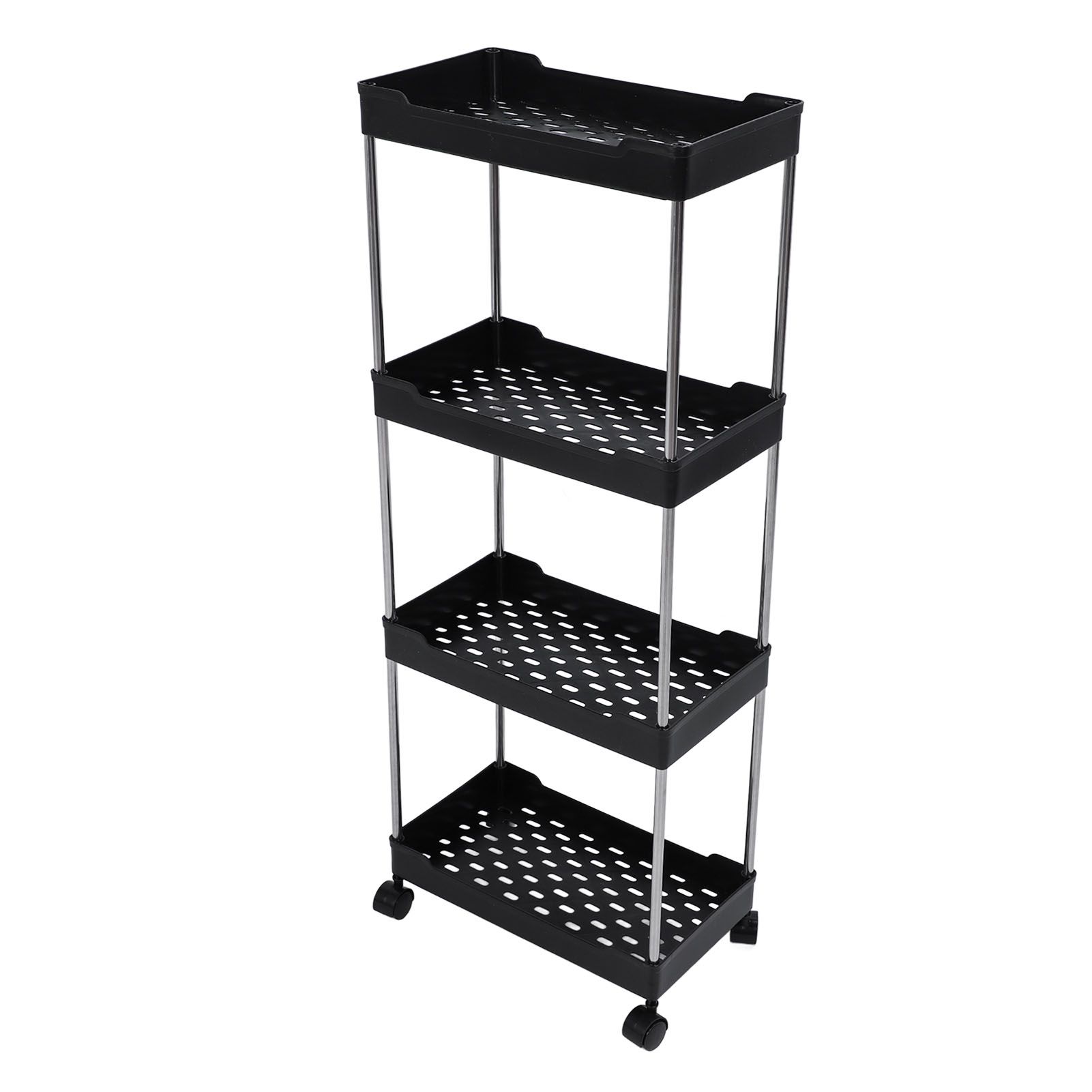 Rolling Cart Widened PP Stainless Steel 4 Tier with Wheels Storage Trolley for