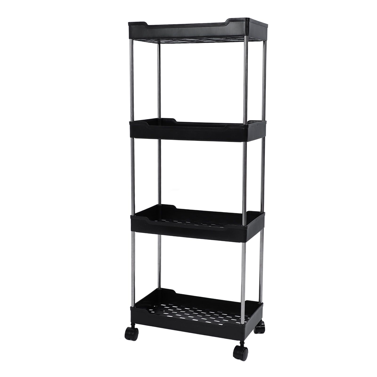 Rolling Cart Widened PP Stainless Steel 4 Tier with Wheels Storage Trolley for view 6