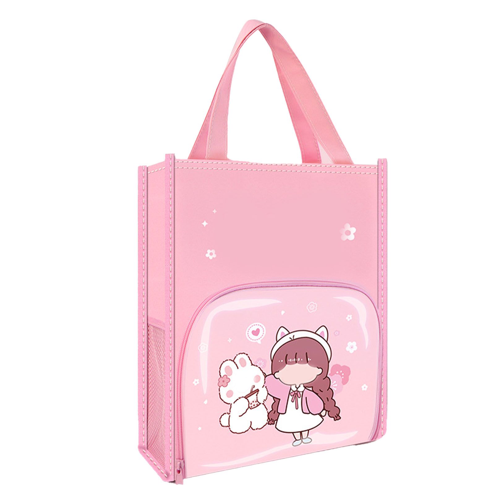 Student Book Pouch with Wide Handle Front Clear Bag 2 Side Mesh Pockets Large view 3
