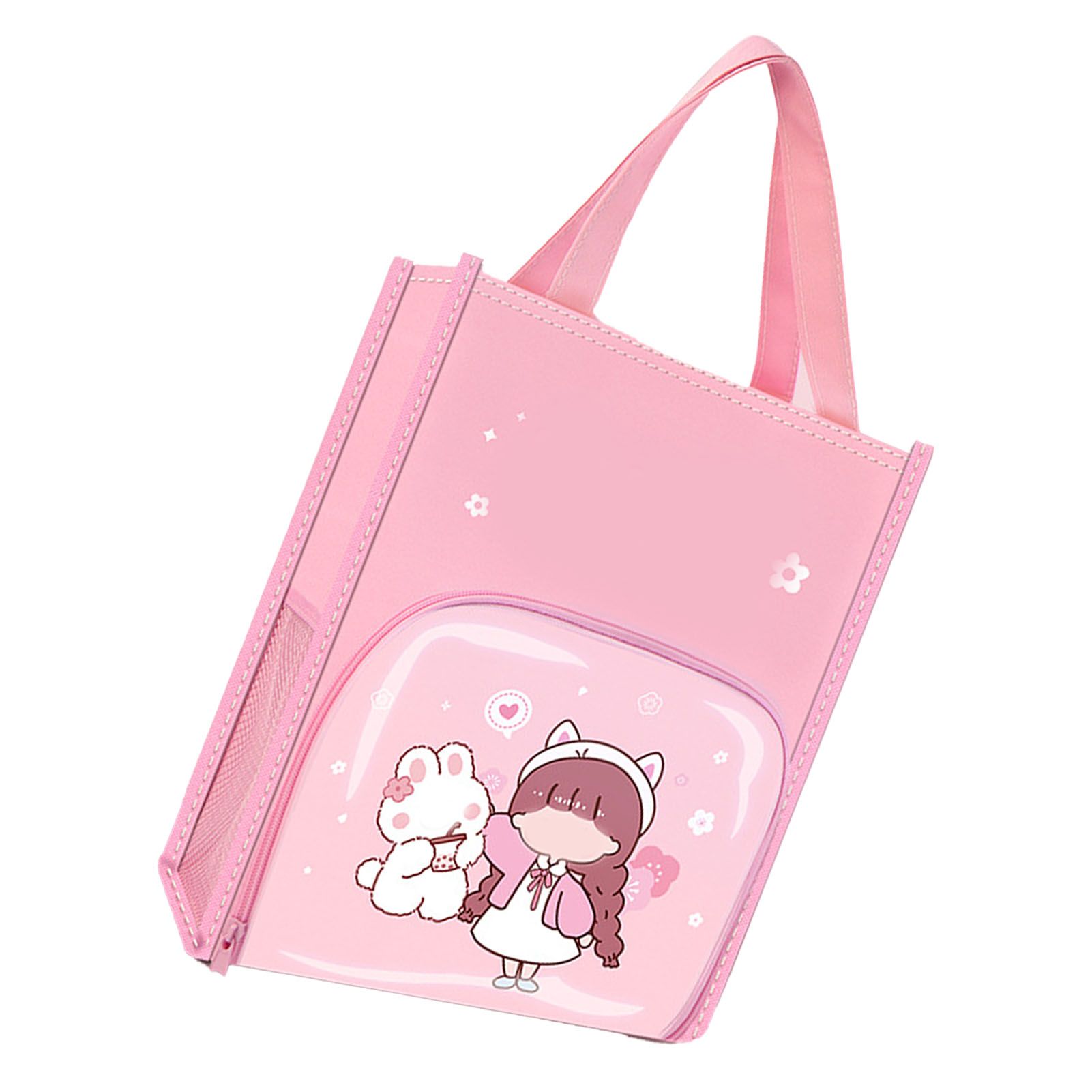 Student Book Pouch with Wide Handle Front Clear Bag 2 Side Mesh Pockets Large view 4