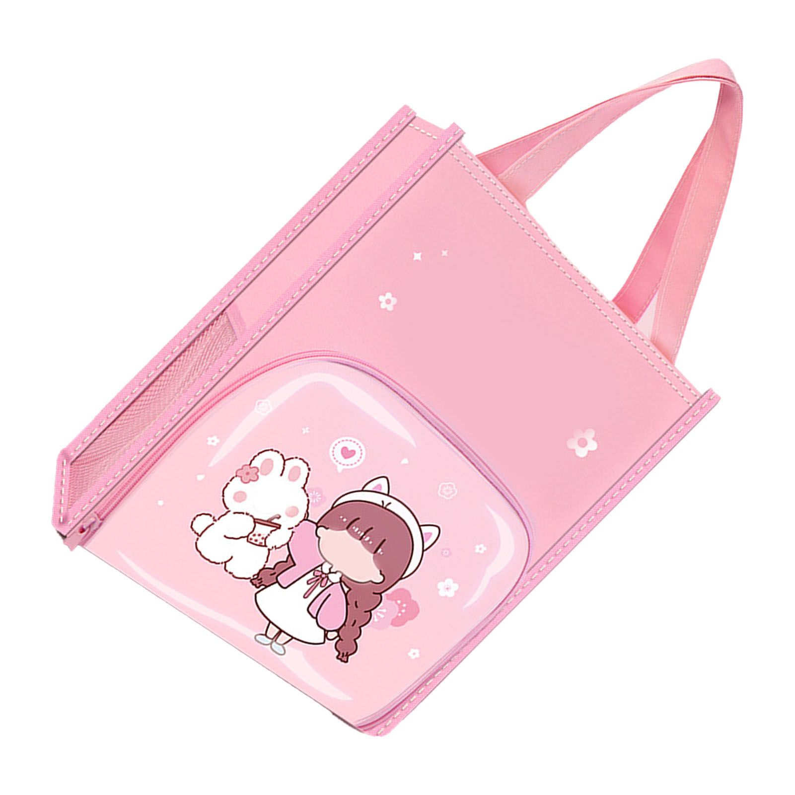 Student Book Pouch with Wide Handle Front Clear Bag 2 Side Mesh Pockets Large view 6