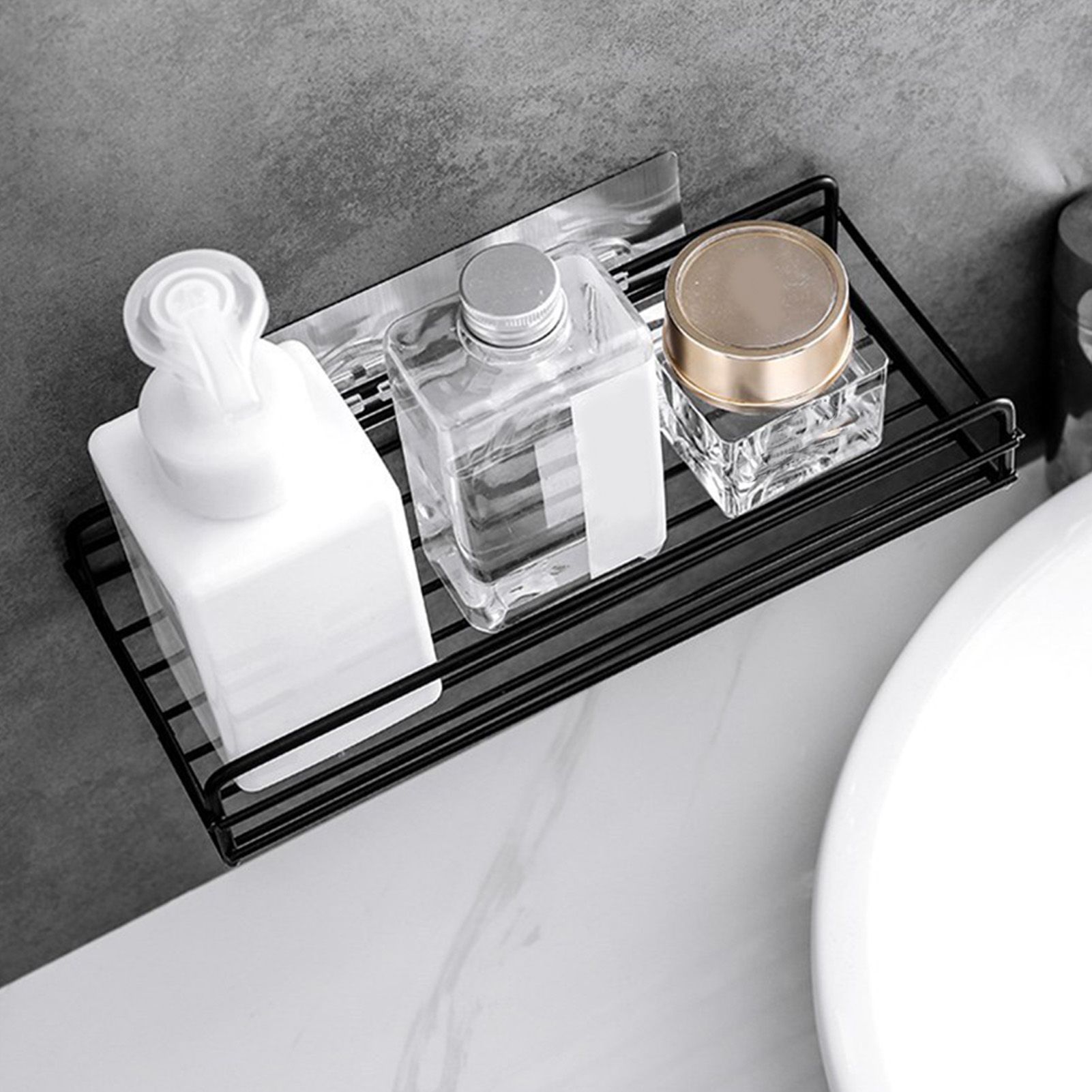 Bathroom Strorage Shelves Space Saving Punch Free Wall Mounted Multifunctional view 6