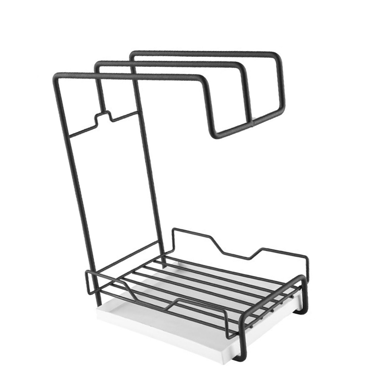 Kitchen Countertop Towel Rack Metal Iron Removable Drainage Tray Space Saving