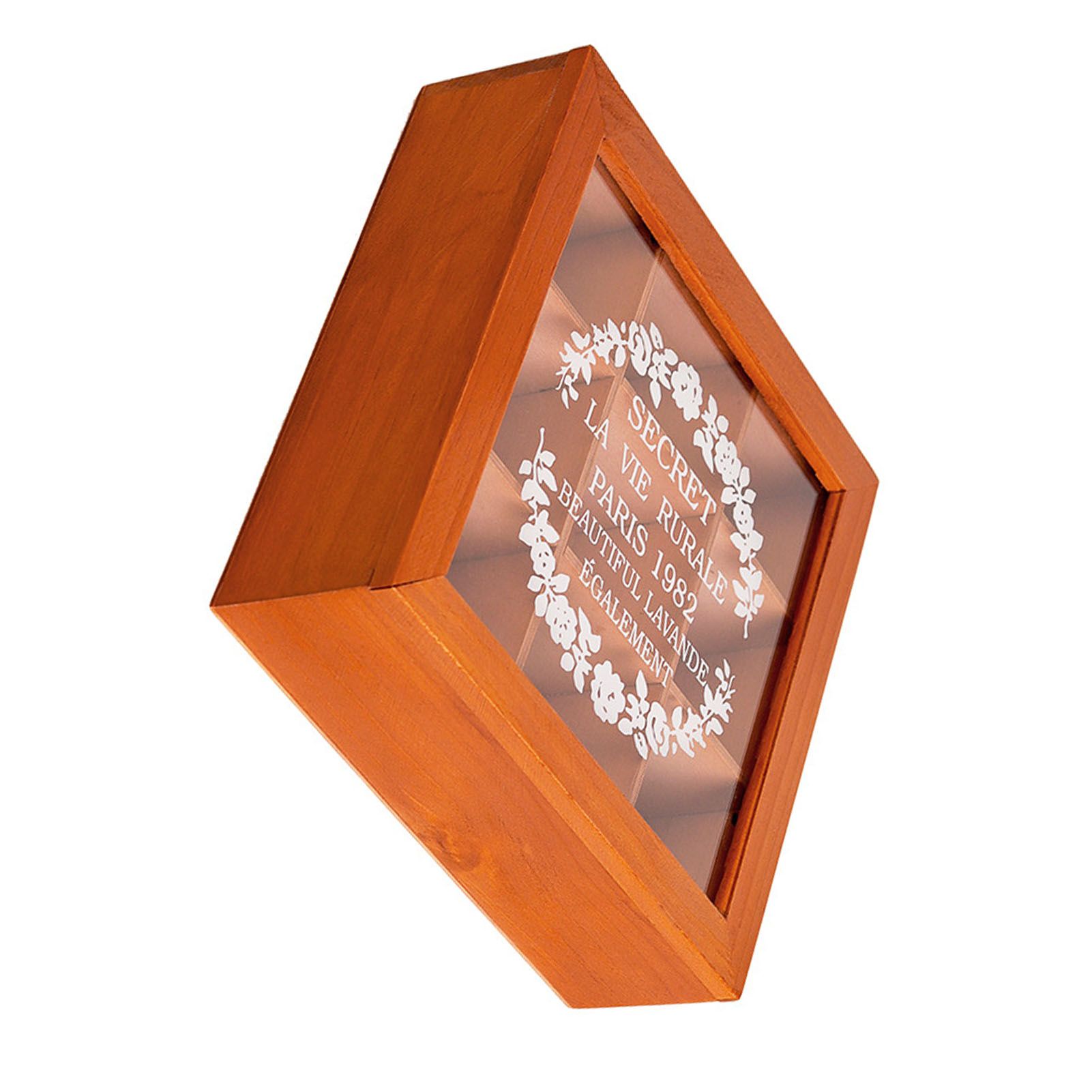 9 Grid Desktop Wooden Storage Box with Clear Lid Multifunctional Vintage — image 1