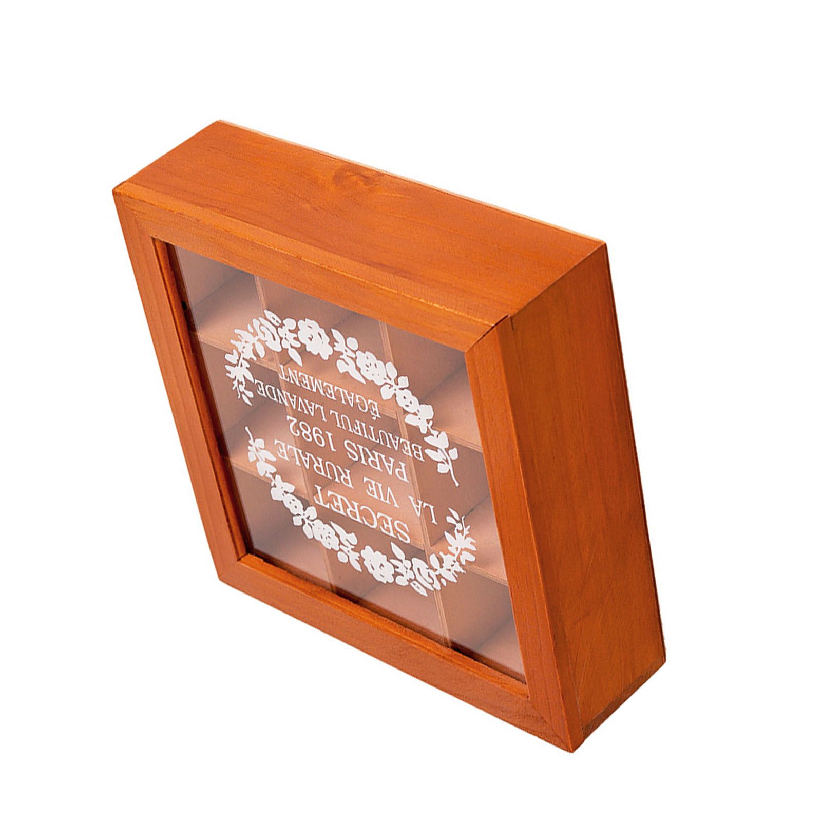9 Grid Desktop Wooden Storage Box with Clear Lid Multifunctional Vintage view 2