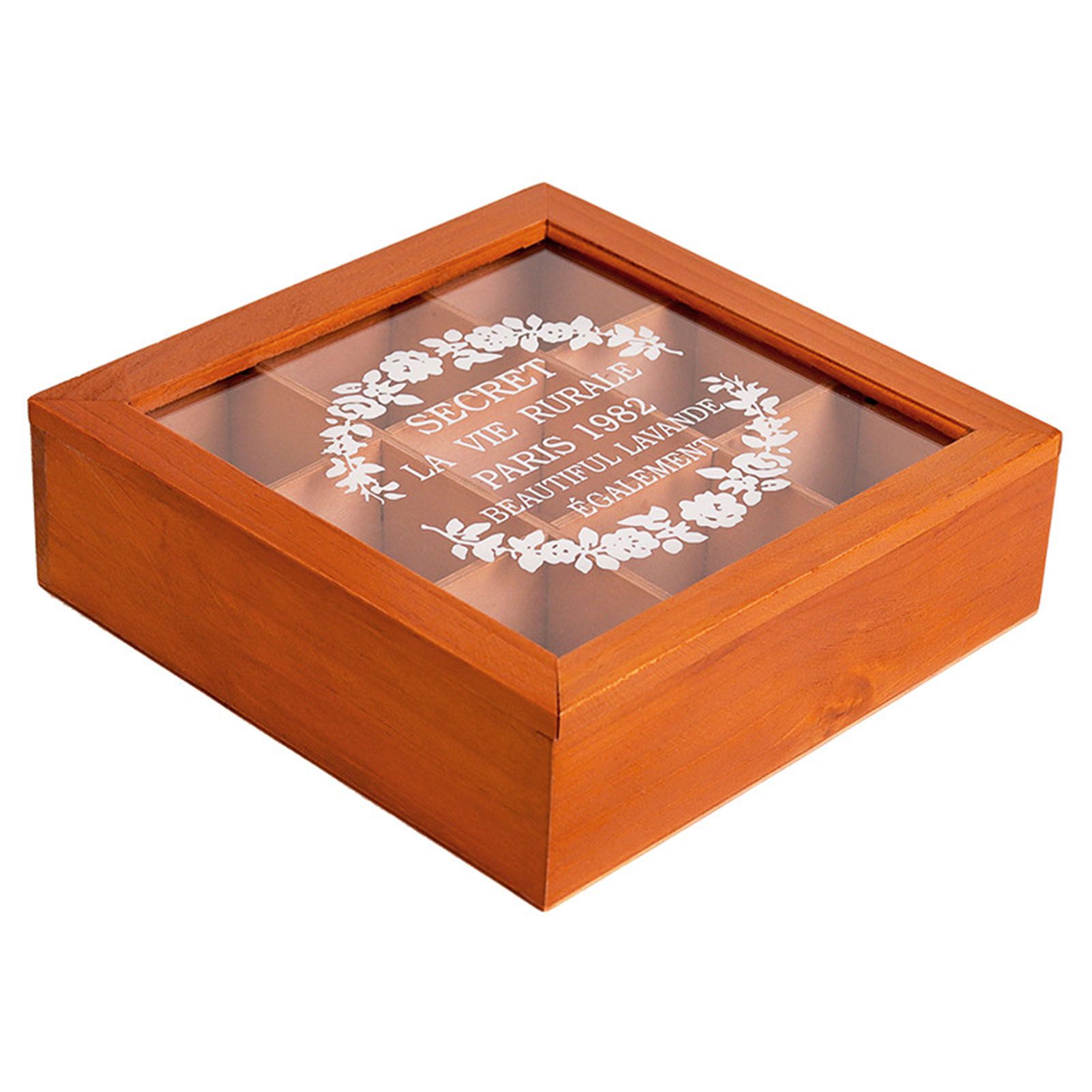 9 Grid Desktop Wooden Storage Box with Clear Lid Multifunctional Vintage view 3