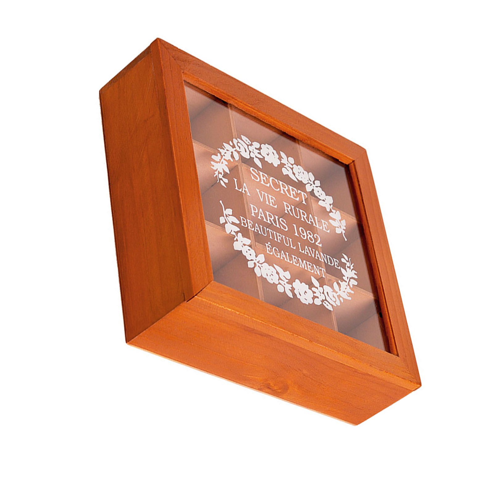 9 Grid Desktop Wooden Storage Box with Clear Lid Multifunctional Vintage view 4