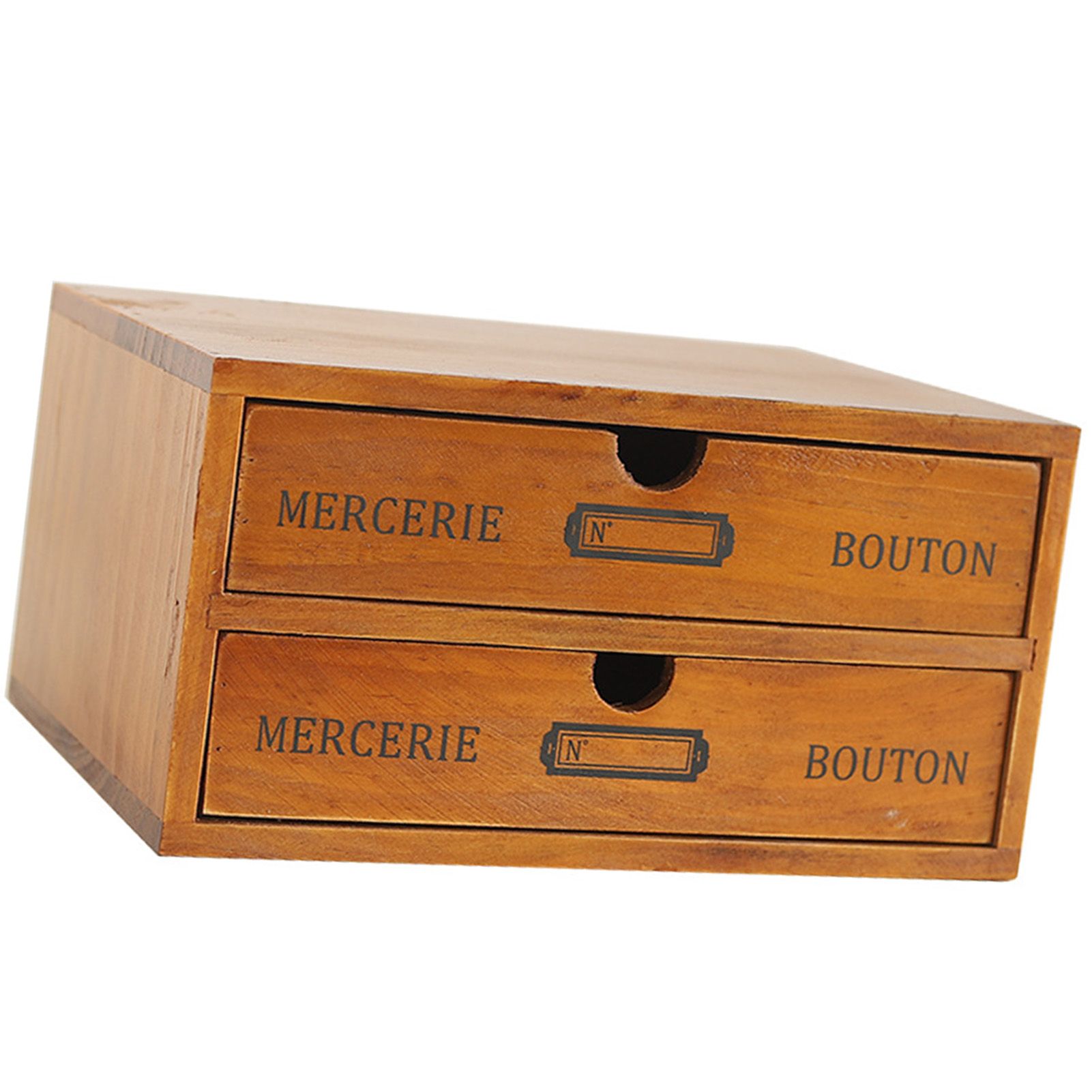 Vintage Wooden Double Layer Drawer Box Desktop Organizer Multifunctional