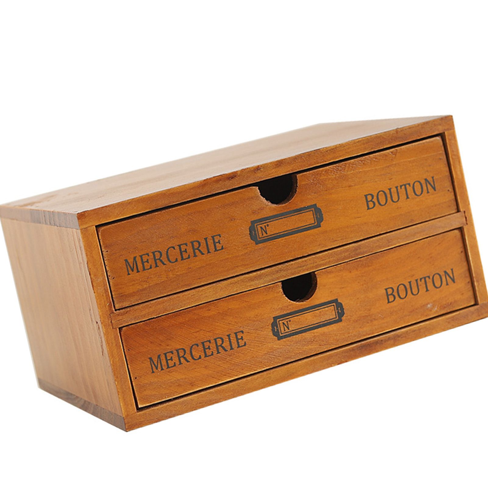 Vintage Wooden Double Layer Drawer Box Desktop Organizer Multifunctional view 6