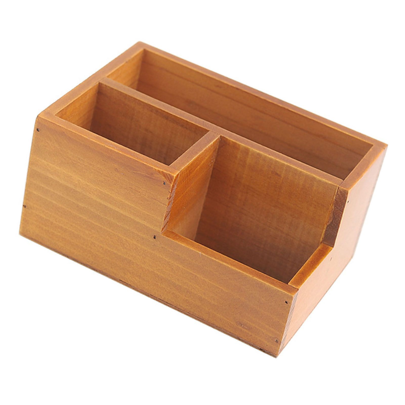 Wooden Remote Control Holder Multifunctional 3 Compartment Desktop Storage Box