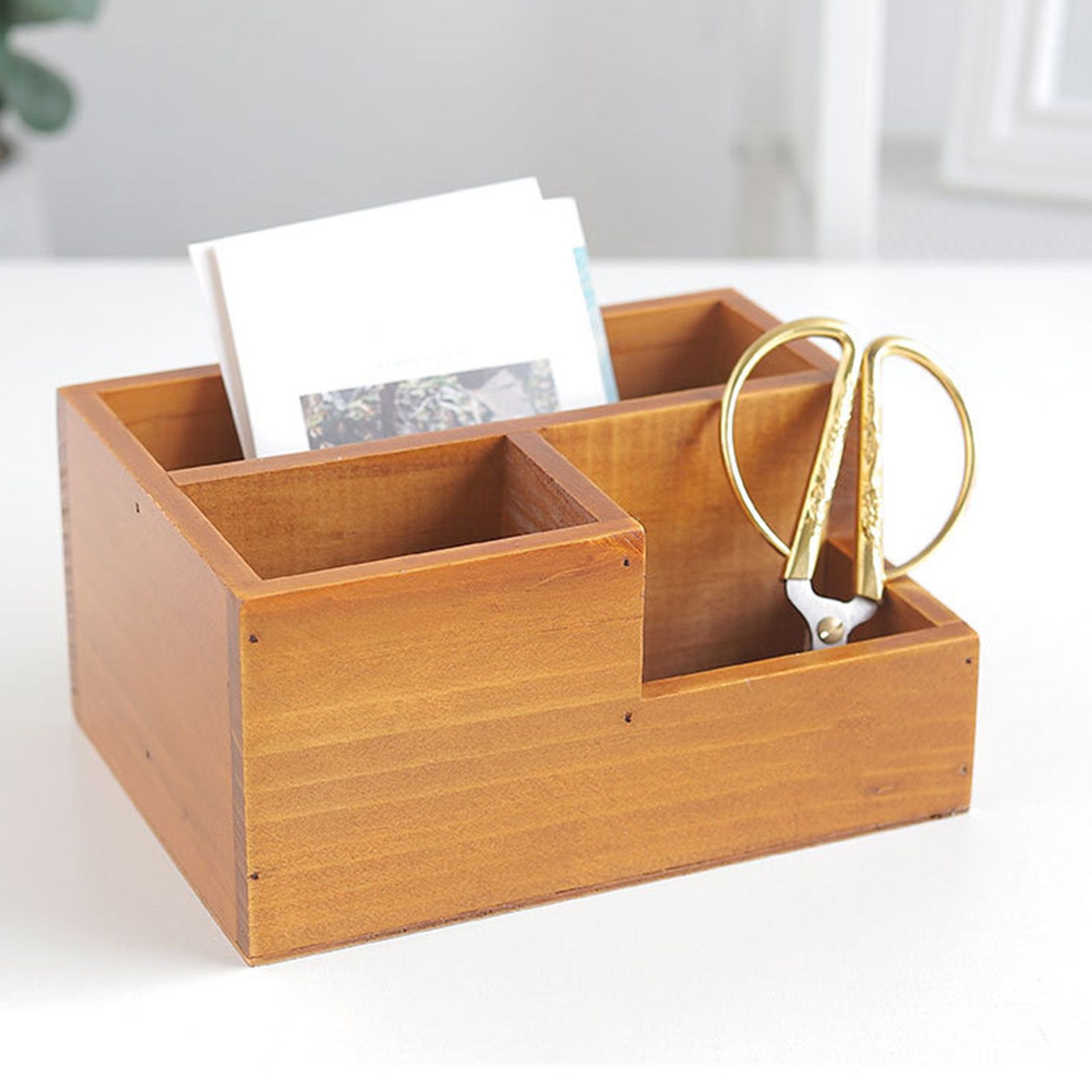 Wooden Remote Control Holder Multifunctional 3 Compartment Desktop Storage Box view 9