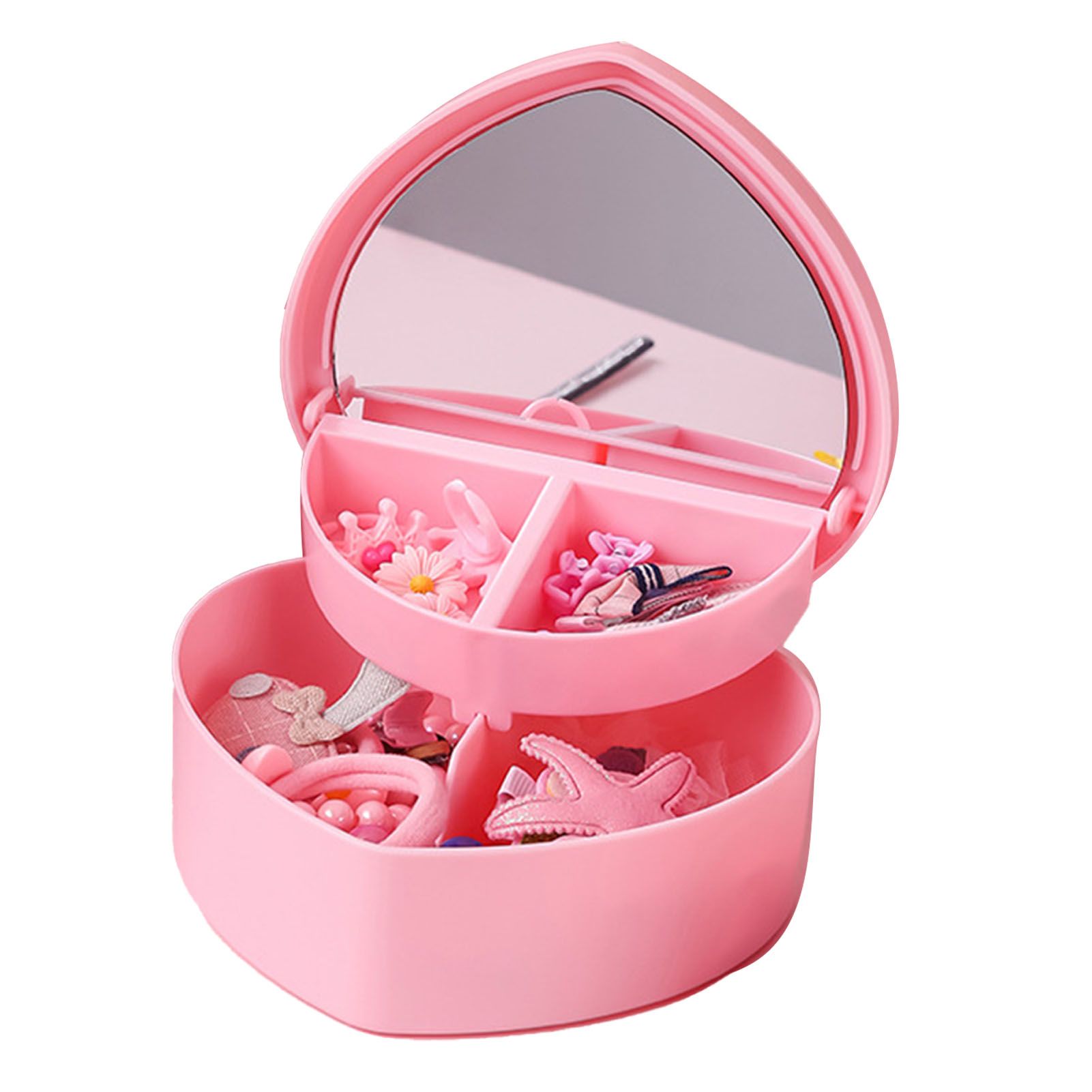 Heart Shaped Jewelry Box Plastic Dual Layer Pink Earrings Rings Storage view 4