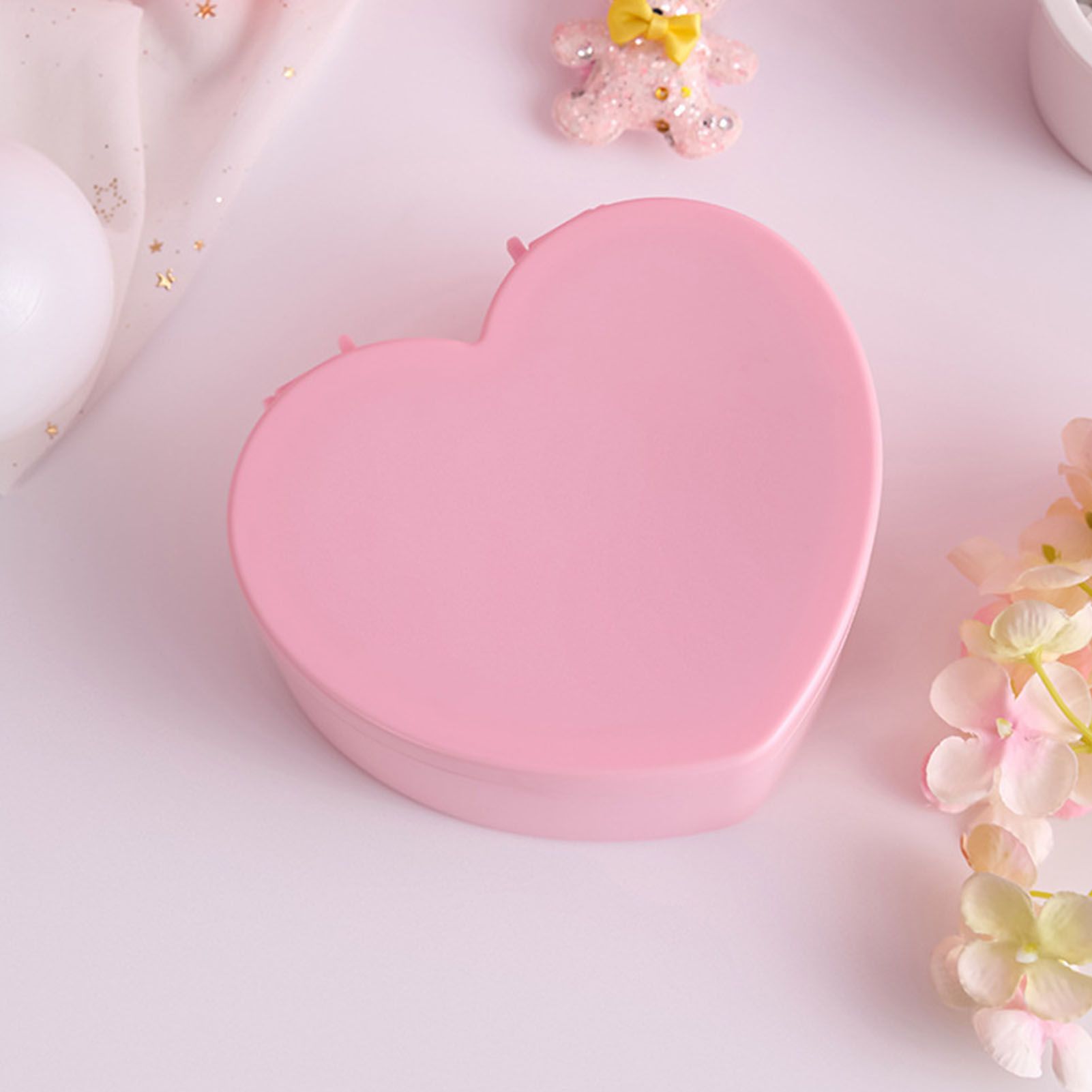 Heart Shaped Jewelry Box Plastic Dual Layer Pink Earrings Rings Storage view 9
