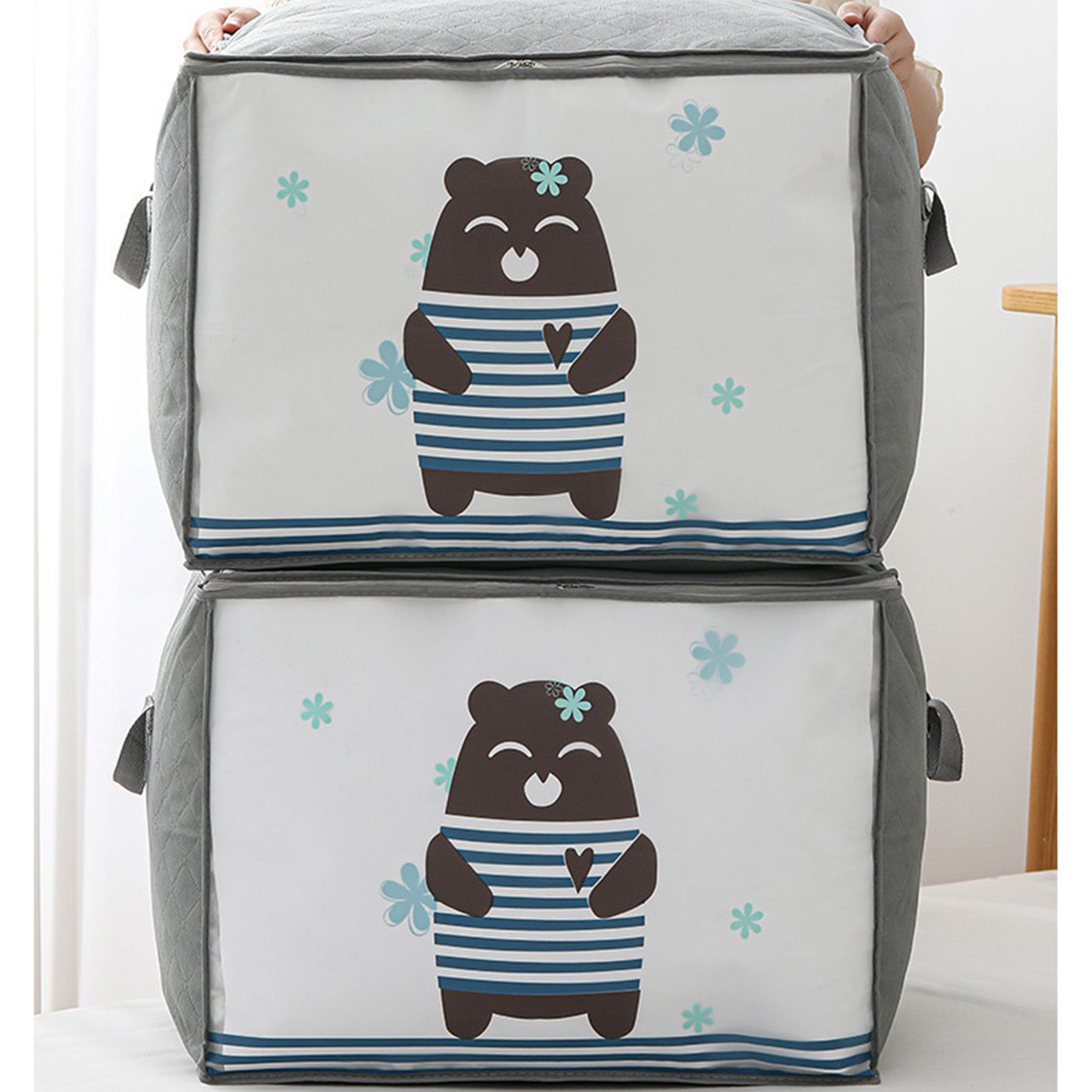 Quilt Storage Bag Cartoon Bear Pattern Non Woven Fabric Dustproof Dual Zip view 9