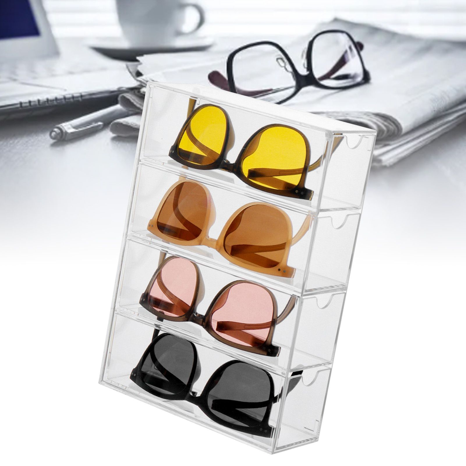 Sunglasses Storage Organizer Dustproof Acrylic Transparent 4 Layer Desktop view 8
