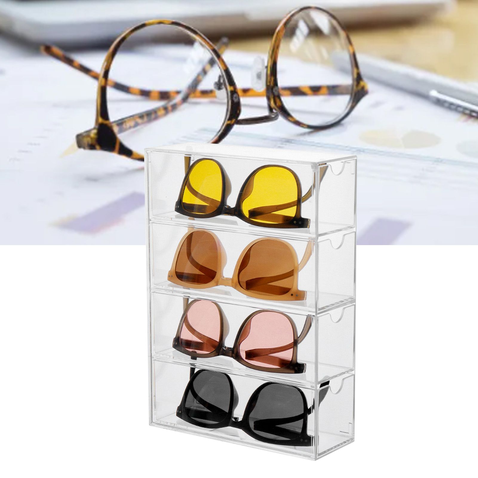Sunglasses Storage Organizer Dustproof Acrylic Transparent 4 Layer Desktop view 9