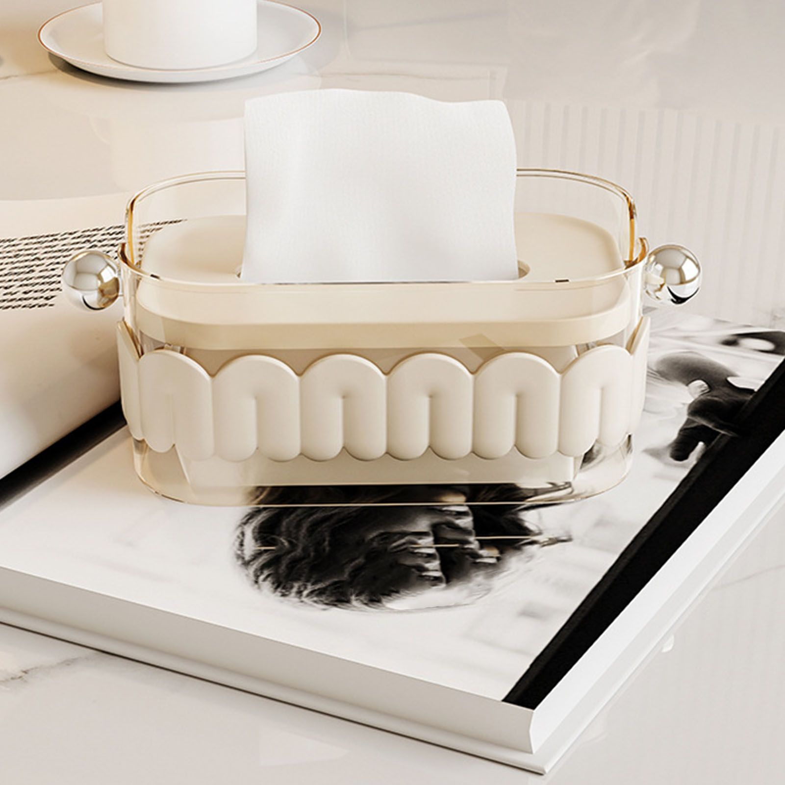Tissue Dispenser Box Modern Cute Home Desktop Plastic Tissue Container for view 8