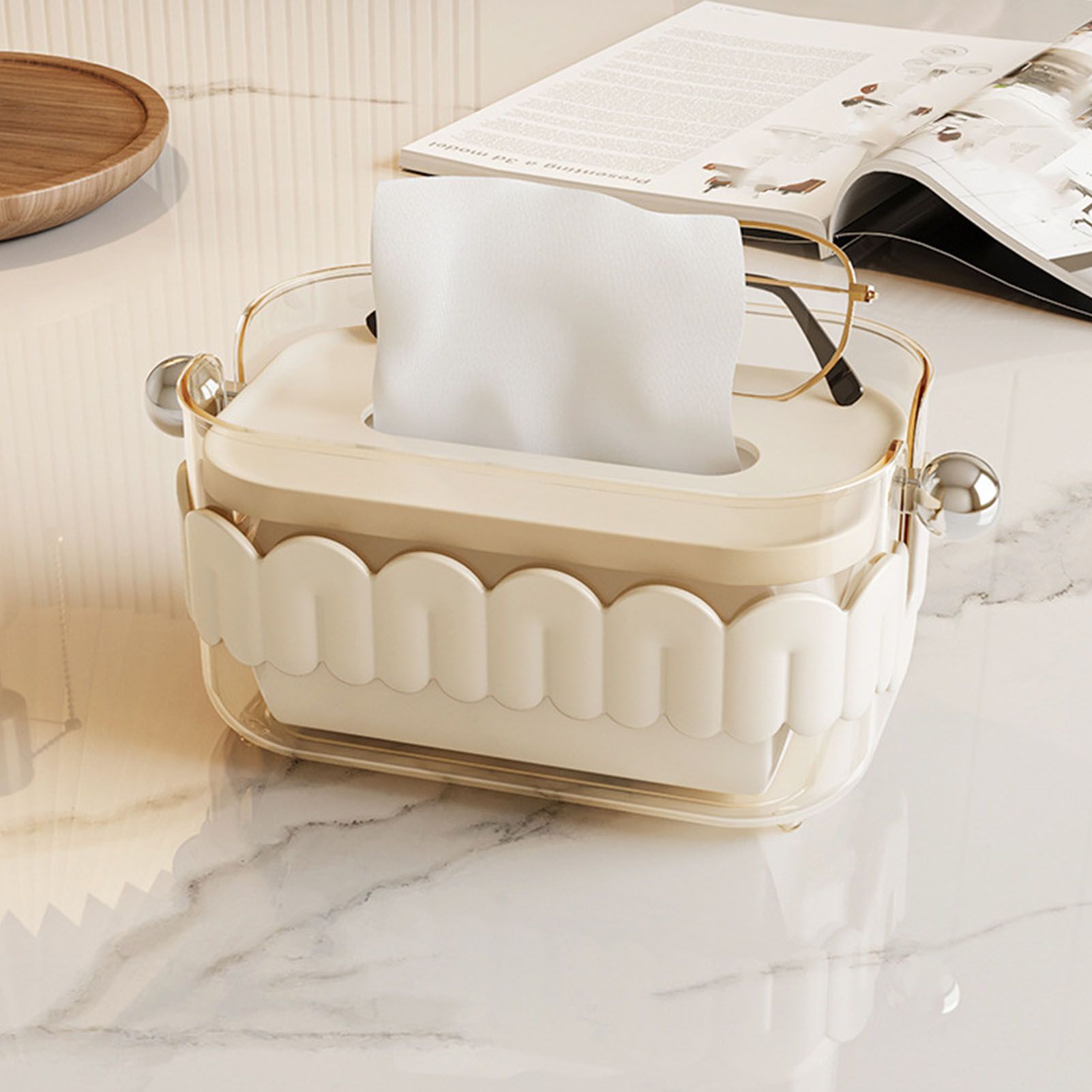 Tissue Dispenser Box Modern Cute Home Desktop Plastic Tissue Container for view 9