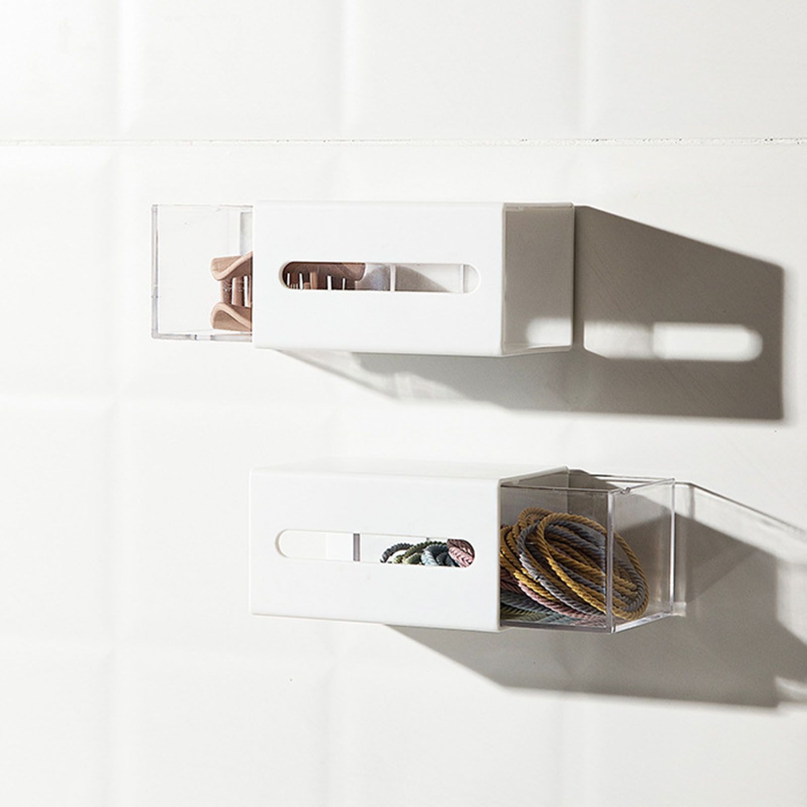 Wall Mount Drawer Organizer Mini Dustproof Clear Plastic Cotton Swab Storage view 9