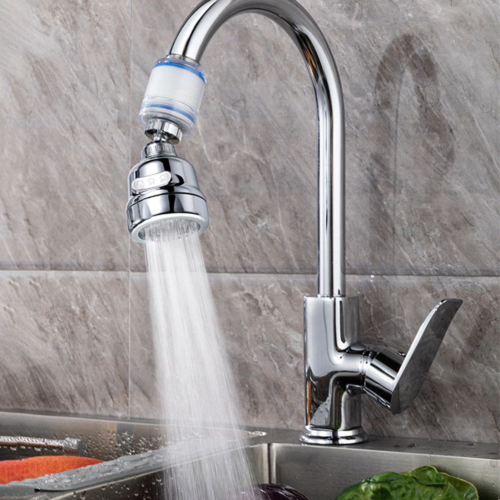 Kitchen Sink Faucet Filter Prevents Spatter Electroplating 3 Levels Adjustable view 5